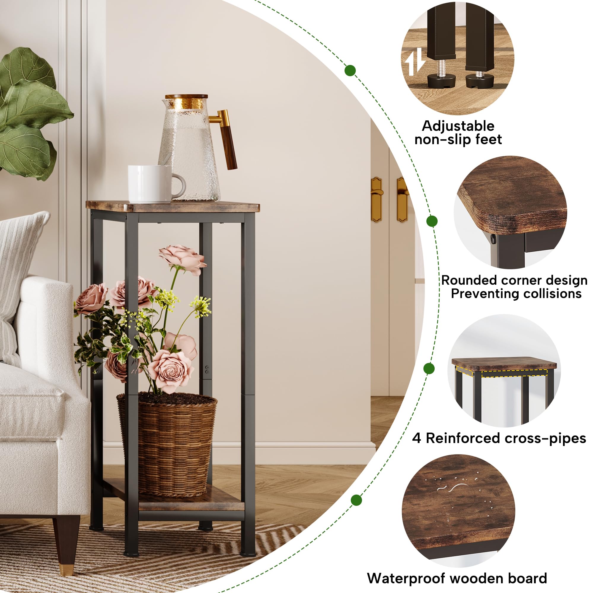 Homeiju two-tier shelf styled with plants and books showing versatile display benefit