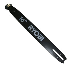 Homelite 16-inch chainsaw bar front view showing mounting holes and even profile, ensures correct fit