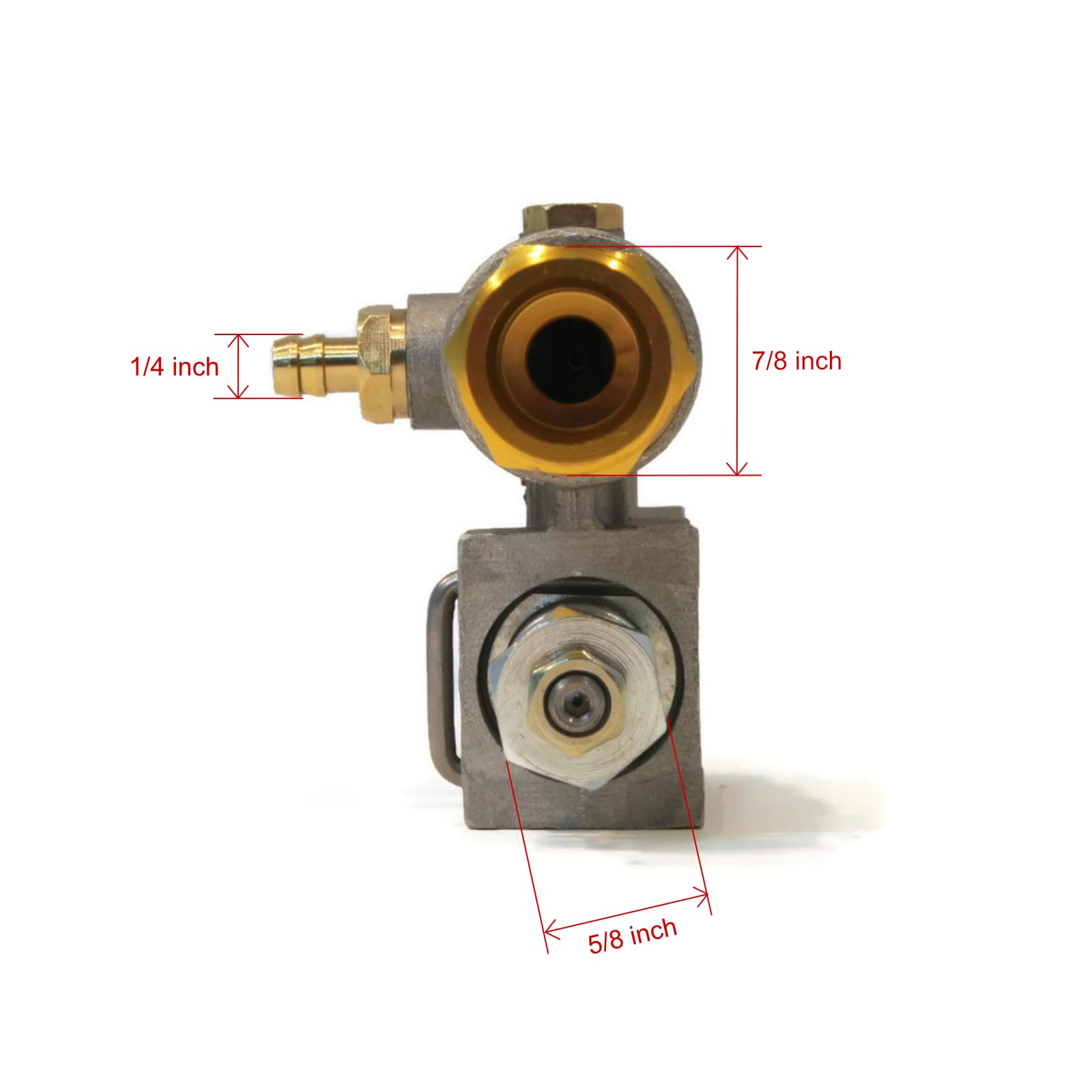 Homelite chemical injector close view showing nozzle and tubing, enables detergent feed