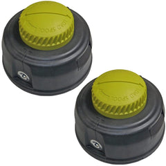HOMELITE RYOBI front view of two OEM trimmer heads showing packaging and quick replacement benefit