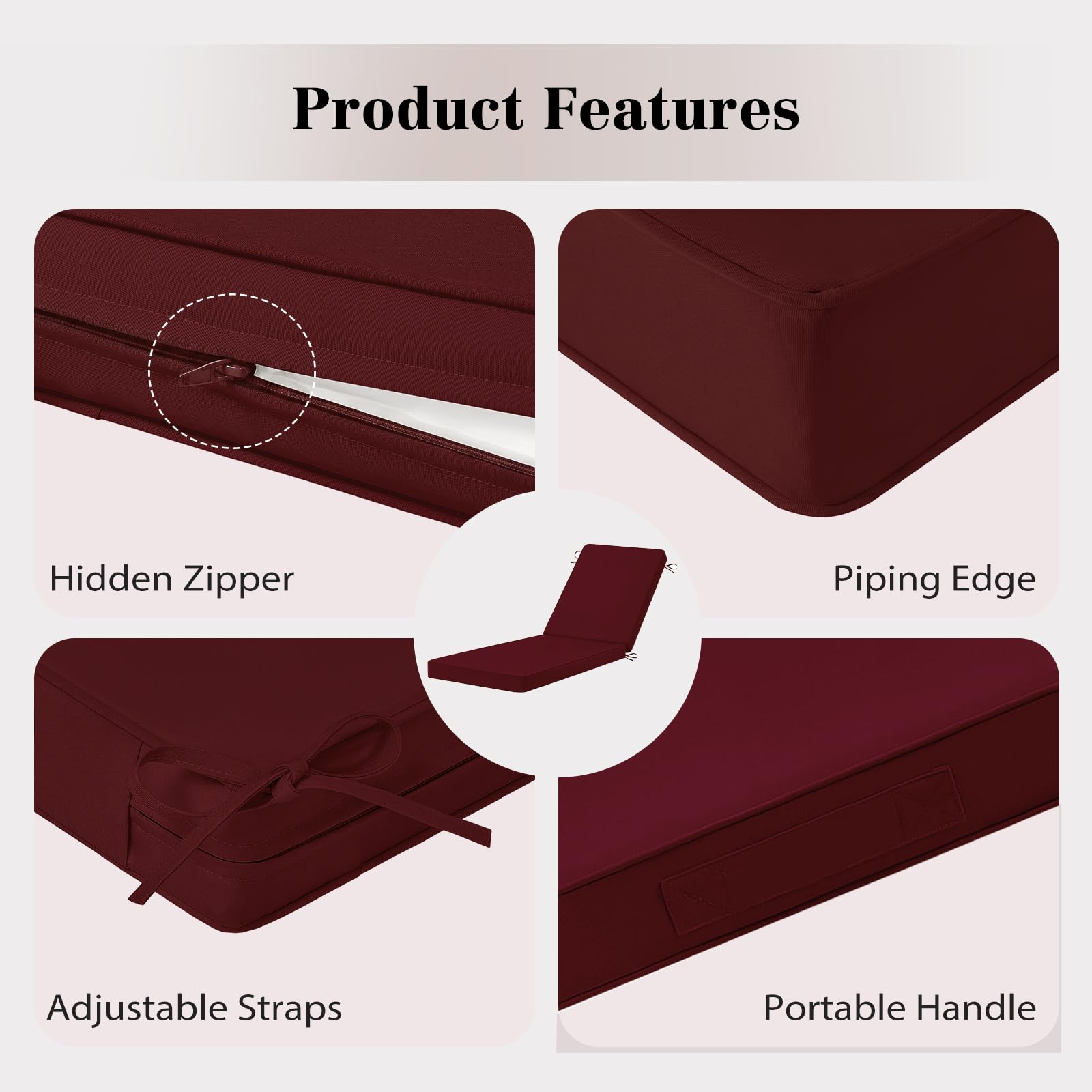 HOMELYSIAN cushions assembled on a lounge chair showing secure fit and relaxed posture