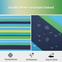 HOMELYSIAN close-up of blue and green pinstripe Oxford fabric showing texture and water resistance benefit