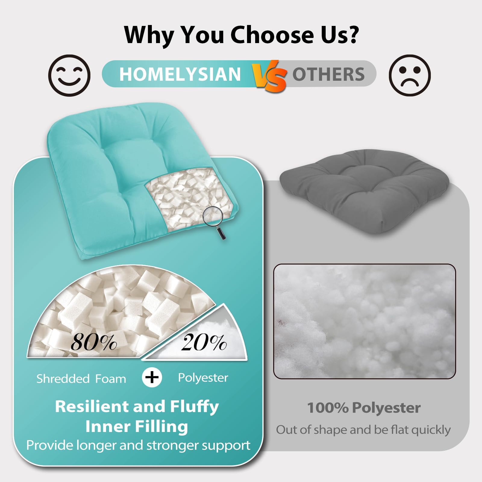 HOMELYSIAN cushion placed on wicker chair adds comfort and vibrant teal style