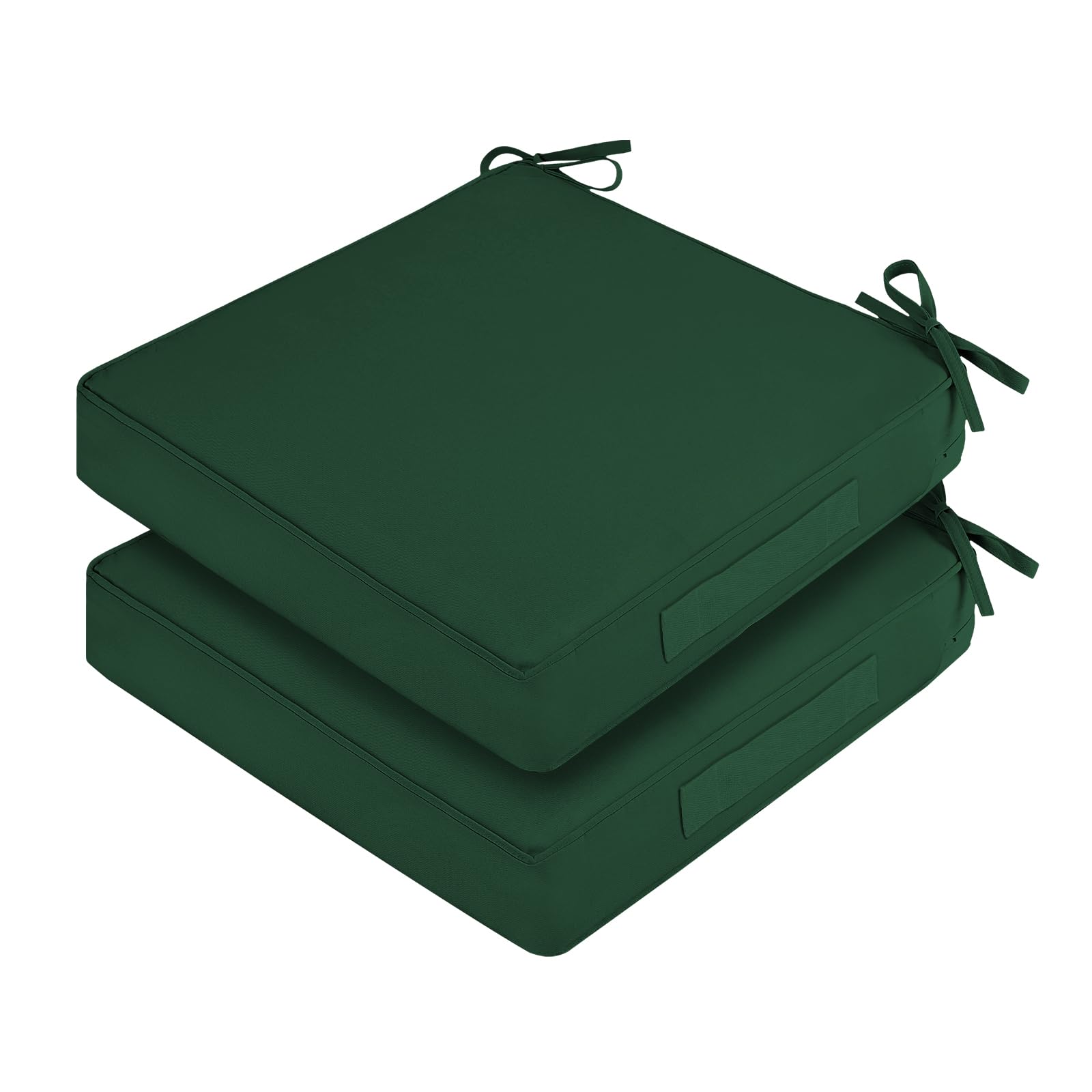 HOMELYSIAN front view of two forest green cushions, durable outdoor style