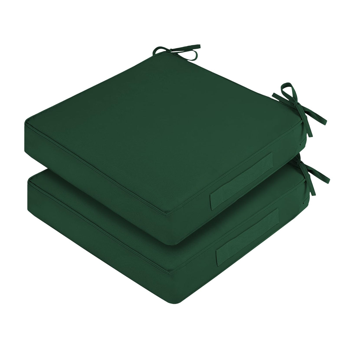 HOMELYSIAN front view of two forest green cushions, durable outdoor style