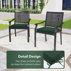 HOMELYSIAN cushion placed on a patio dining chair demonstrating secure, stable seating