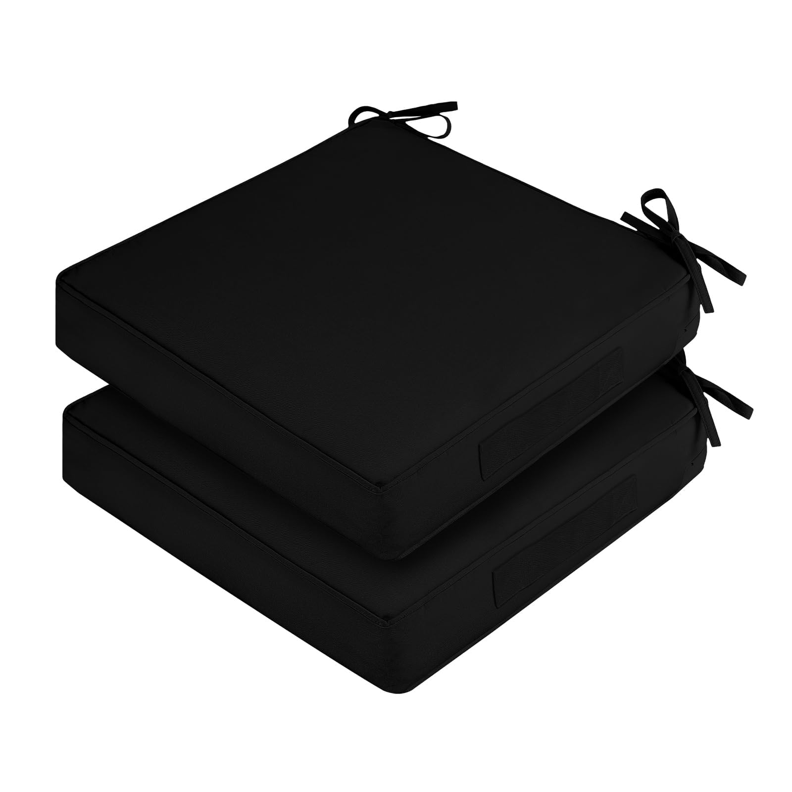 HOMELYSIAN front view of two black cushions showing sleek look and patio-ready comfort