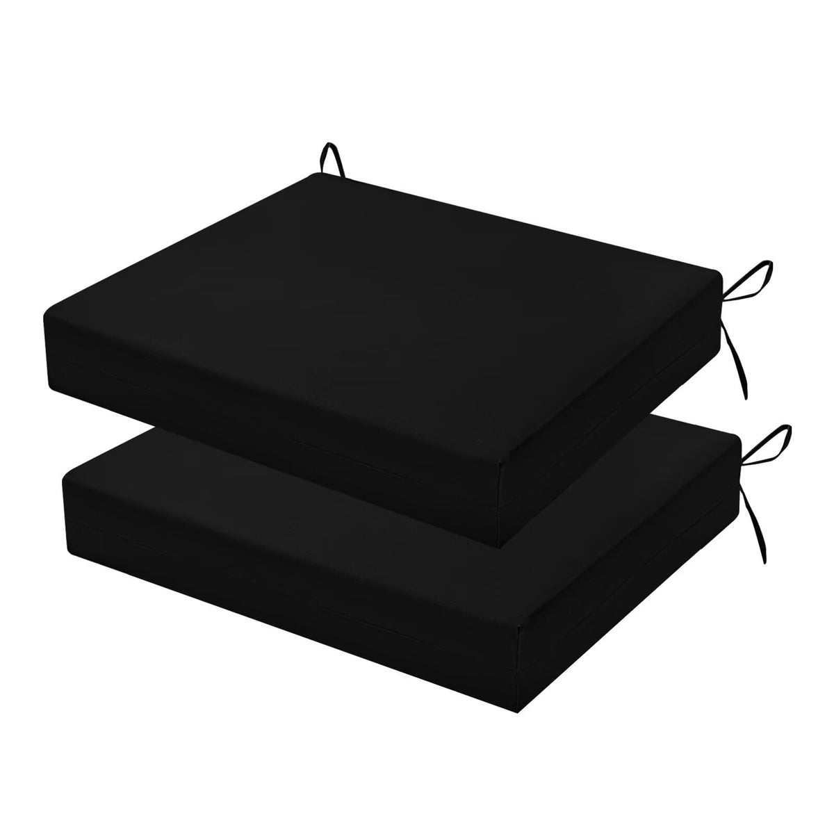 HOMELYSIAN front view of two black patio cushions showing neat finish and instant comfort