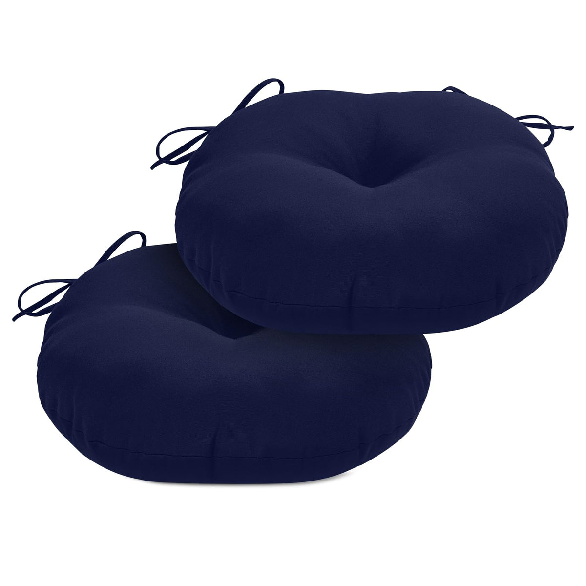 HOMELYSIAN front view navy round cushions showing color and fit