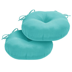 HOMELYSIAN front view of two teal round cushions showing color and shape benefit: vibrant seating