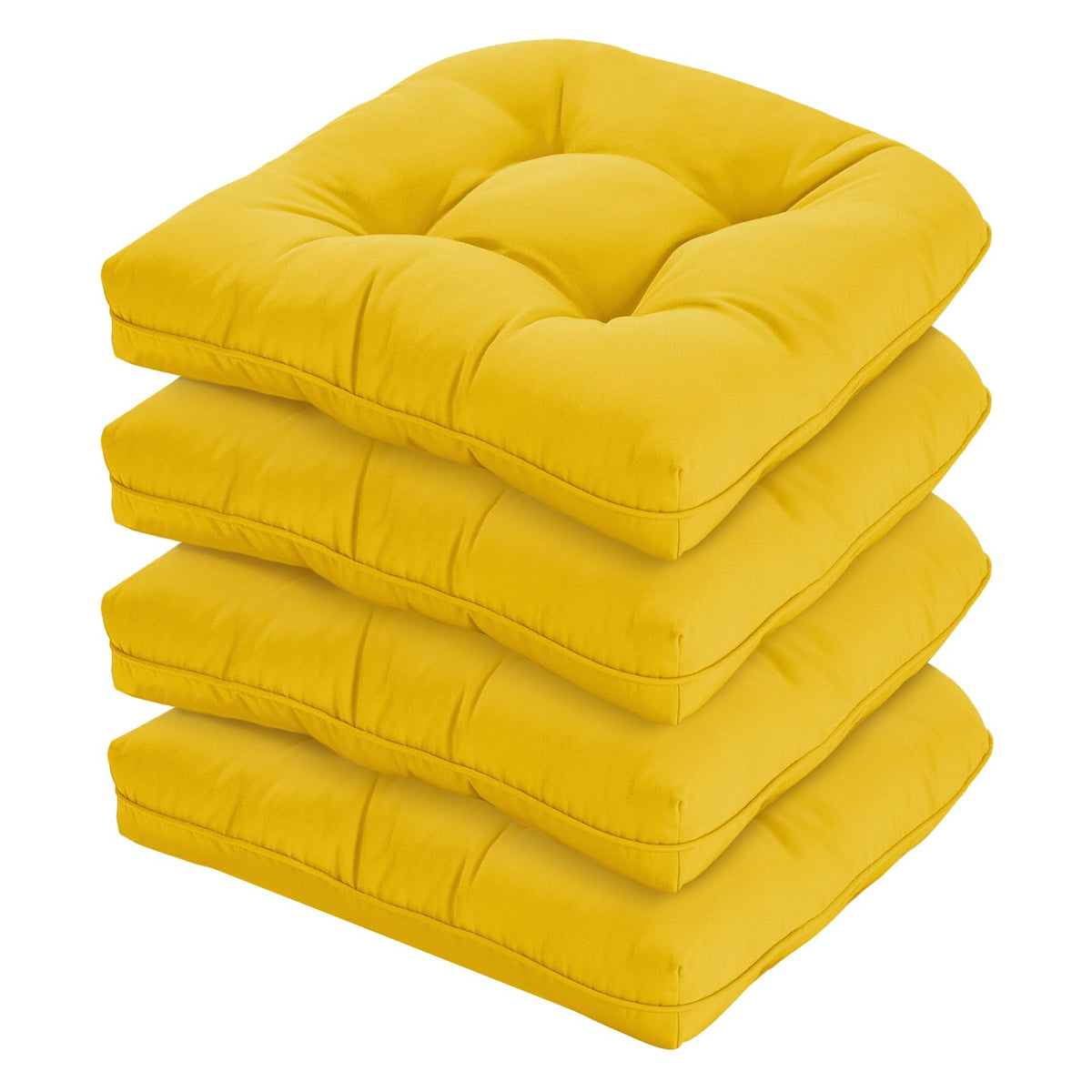 HOMELYSIAN front view of four yellow cushions showing coordinated set and comfort