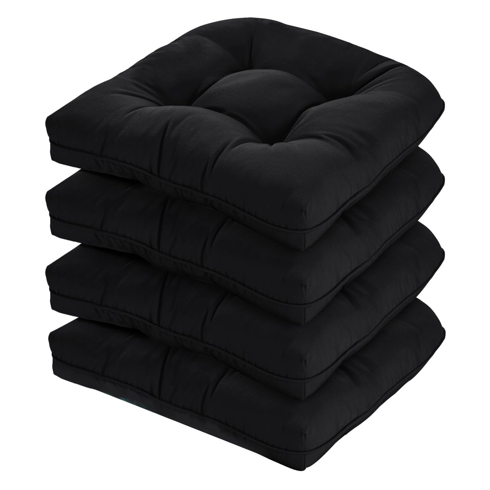 HOMELYSIAN front view of black 19x19 cushion showing neat tufting and clean lines for style