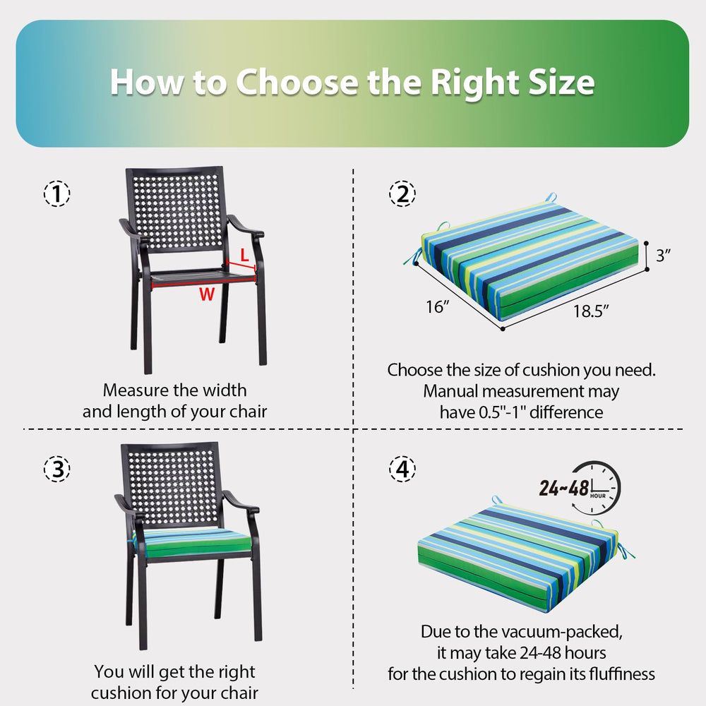 HOMELYSIAN cushion placed on patio dining chair illustrating improved comfort and aesthetic benefit