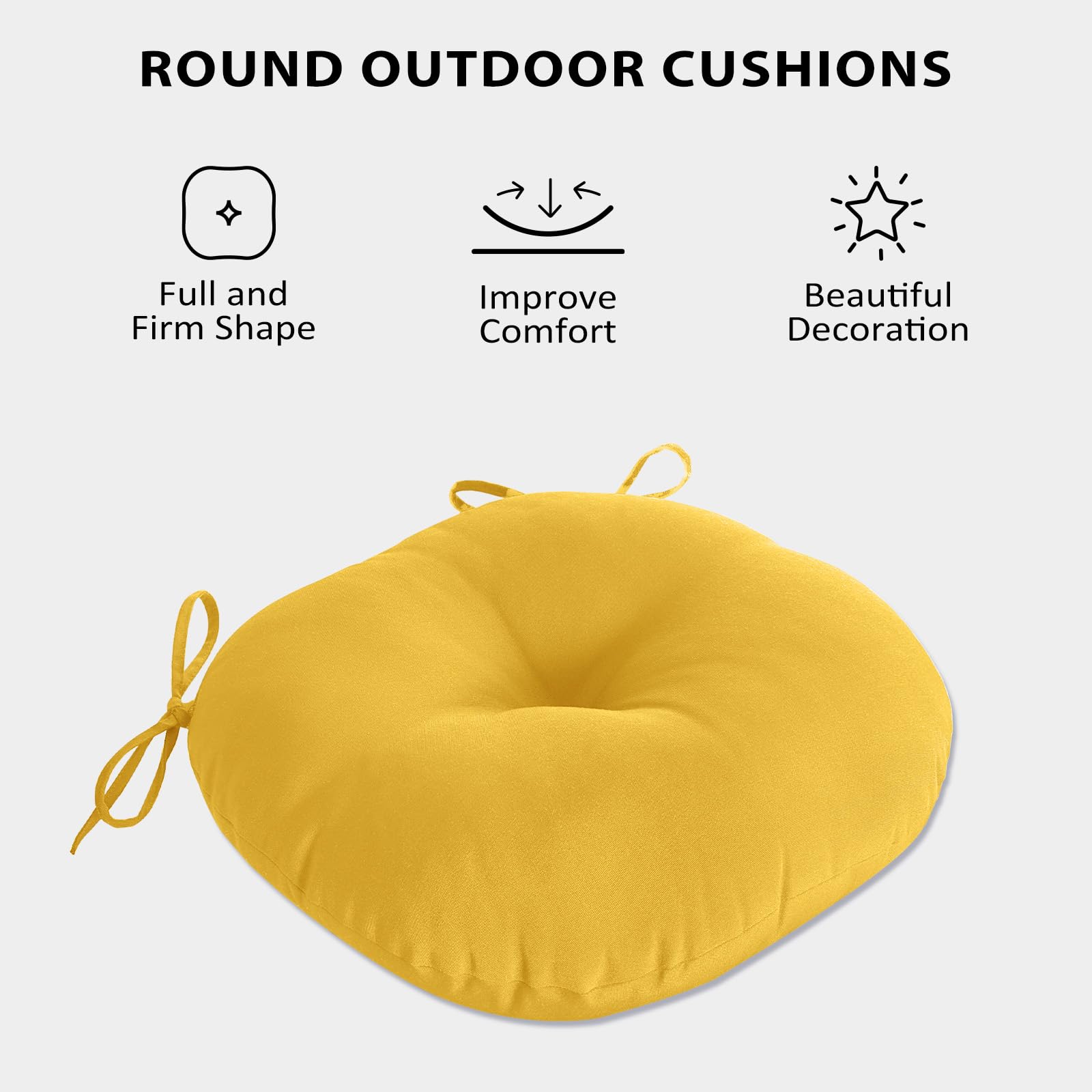 HOMELYSIAN cushion placed on a bistro chair demonstrating improved comfort and bright patio styling