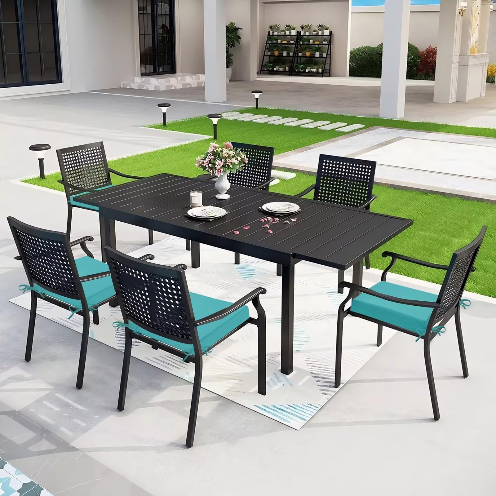 HOMELYSIAN lifestyle scene at outdoor dining table illustrating comfort