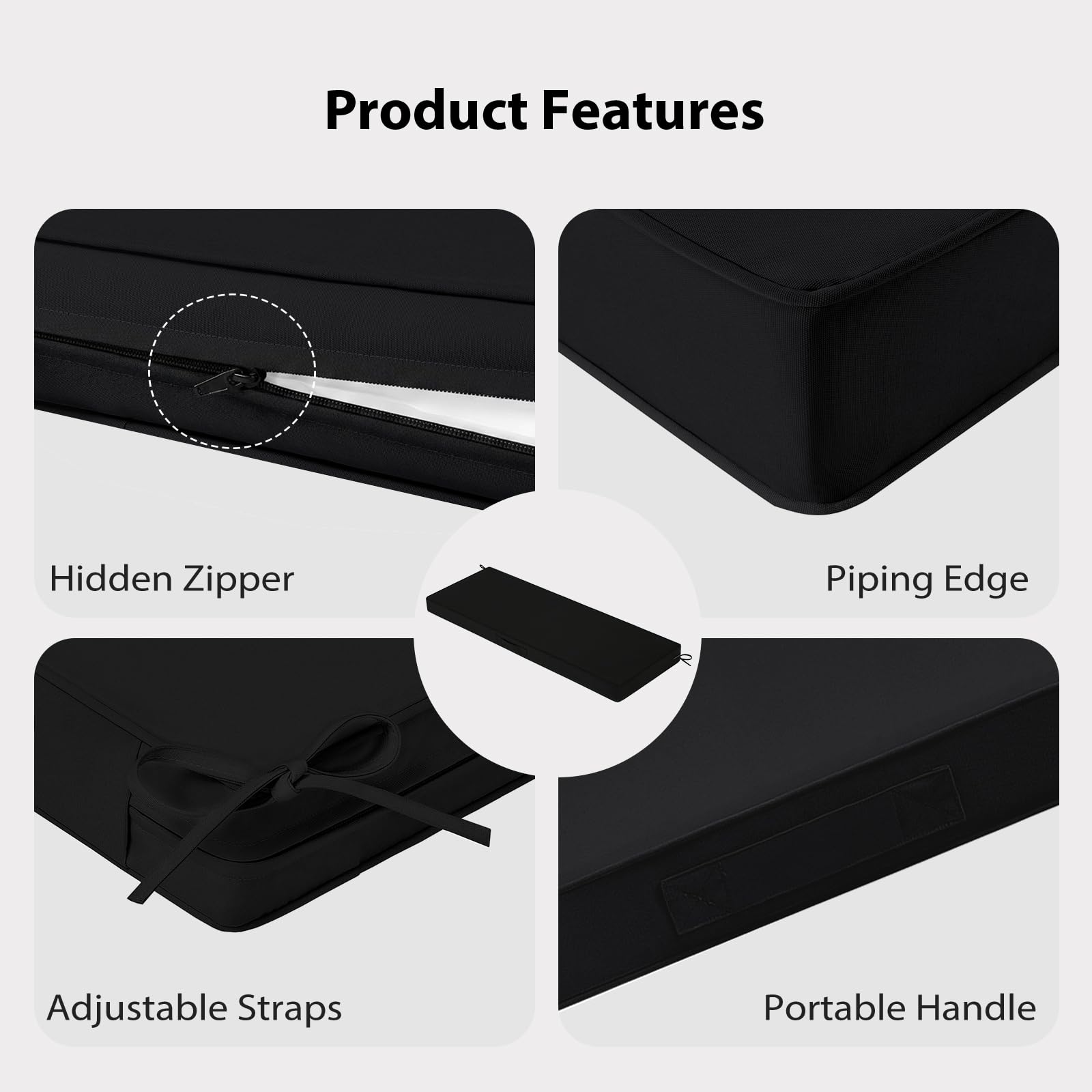 HOMELYSIAN close detail of non-slip strap securing cushion to bench for stability