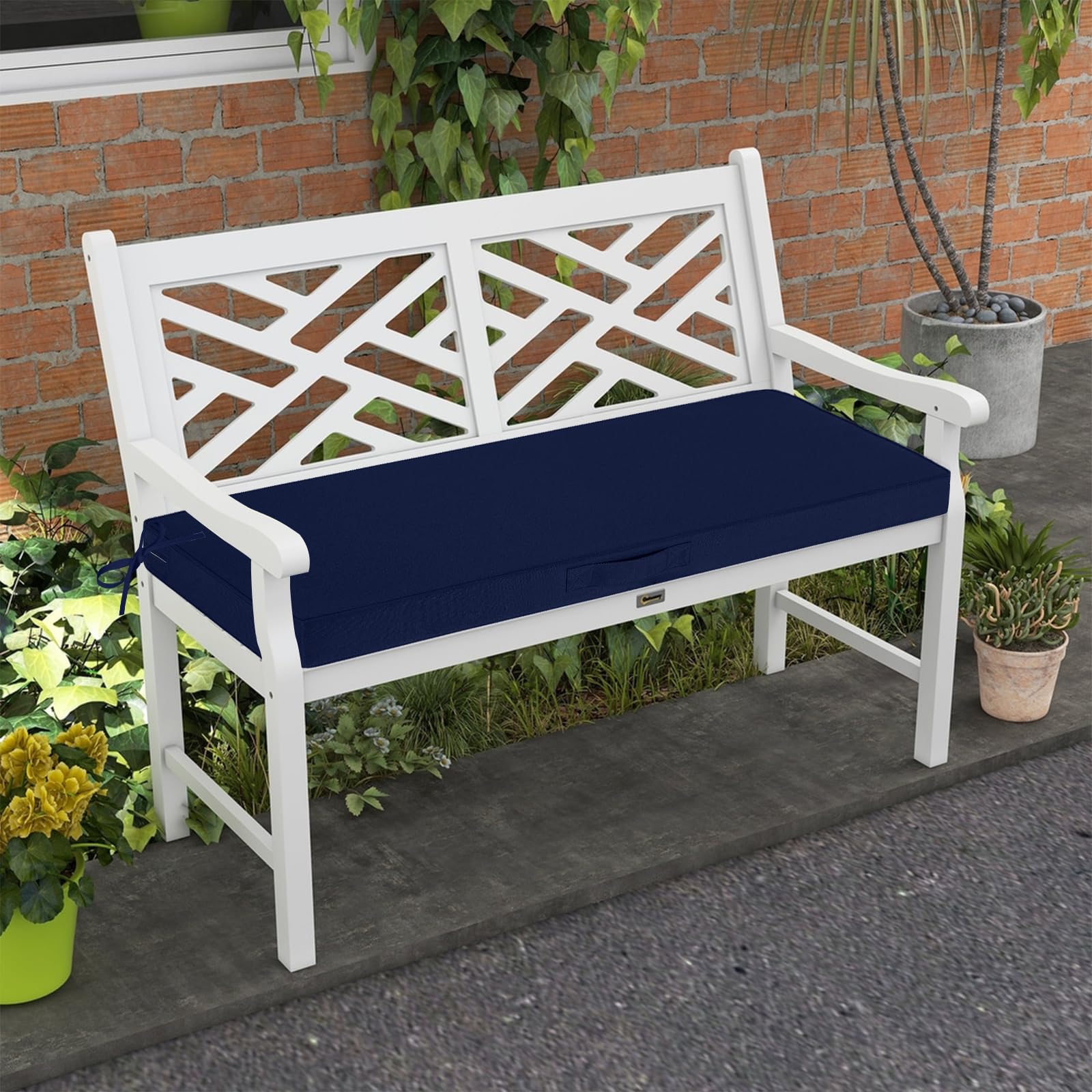 HOMELYSIAN cushion on backyard porch bench enhancing outdoor seating comfort