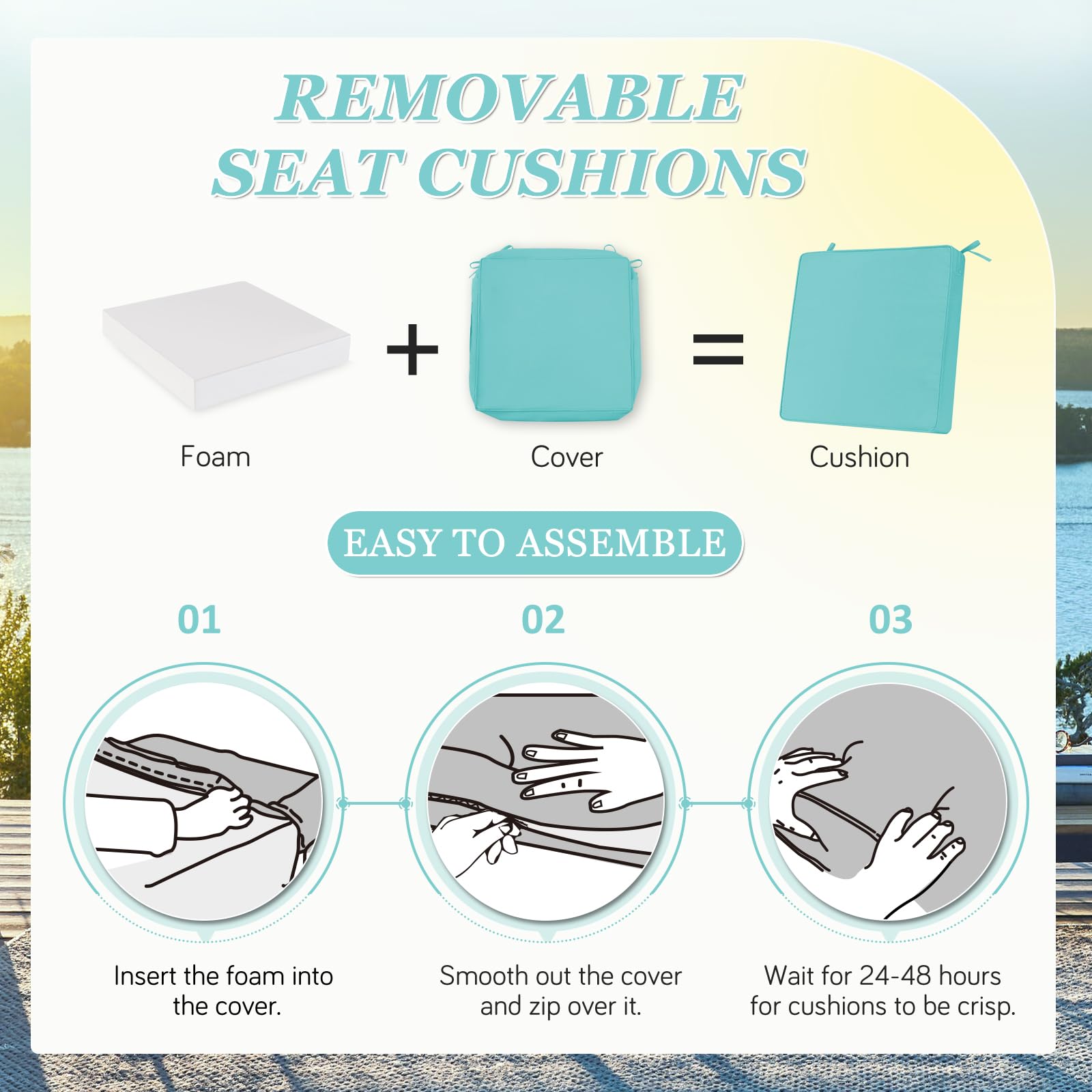 HOMELYSIAN cushions placed on dining chair in patio setting for real-use styling