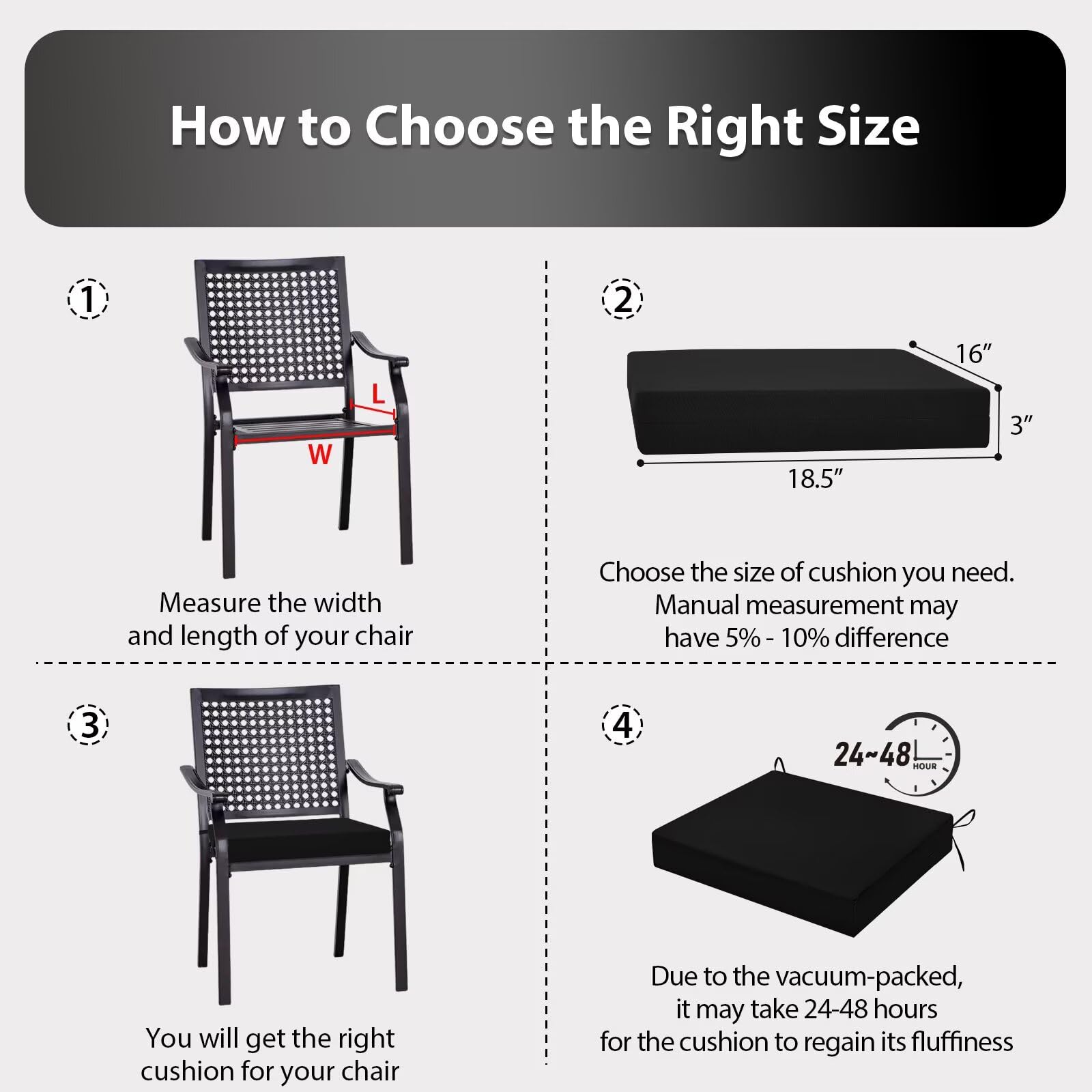 HOMELYSIAN seat cushion placed on dining chair illustrating proper fit and improved seating
