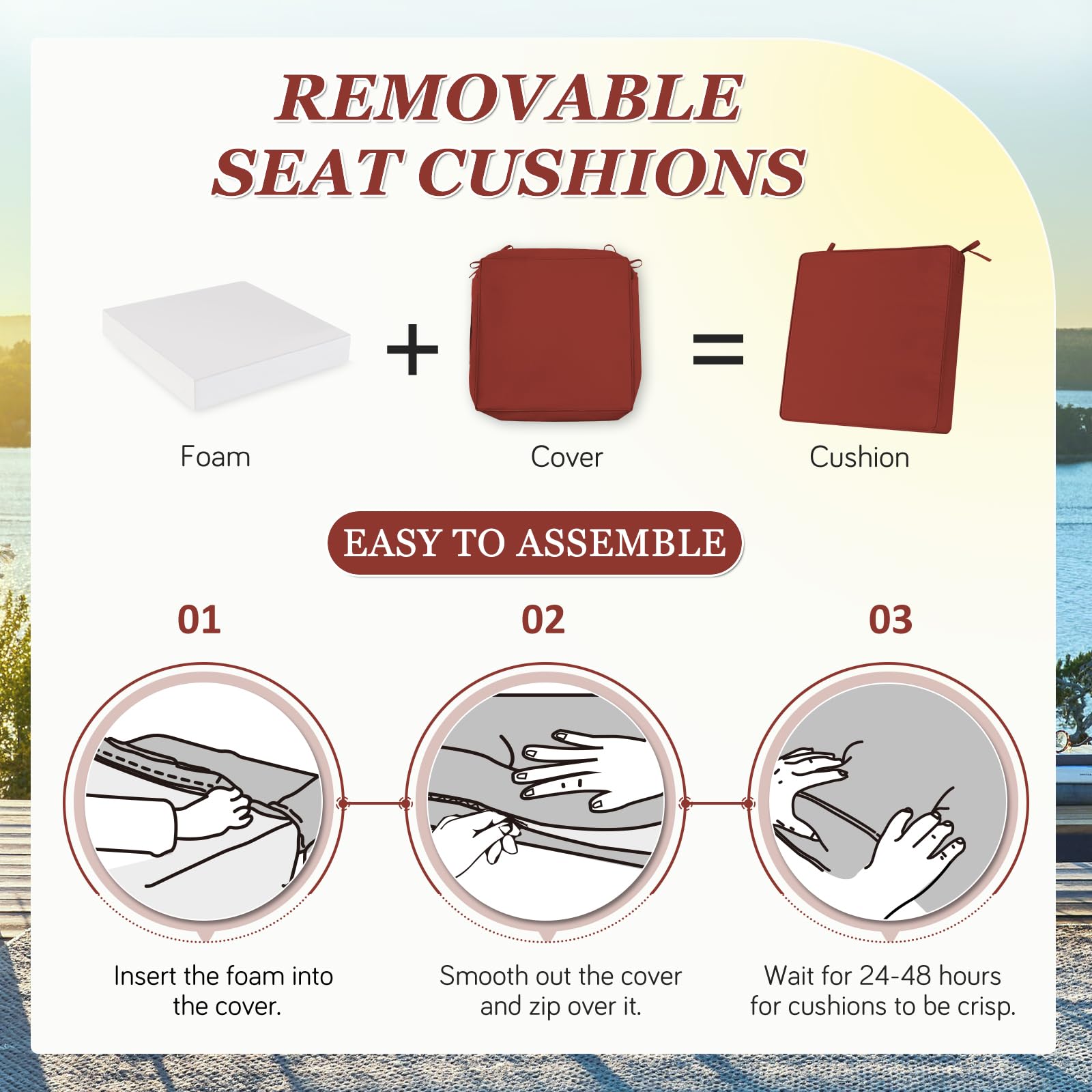 HOMELYSIAN cushion placed on patio chair showcasing weather-resistant use