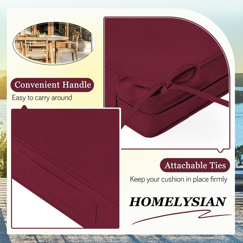 HOMELYSIAN cushion placed on patio chair in outdoor setting showing style benefit: upgrades deck seating