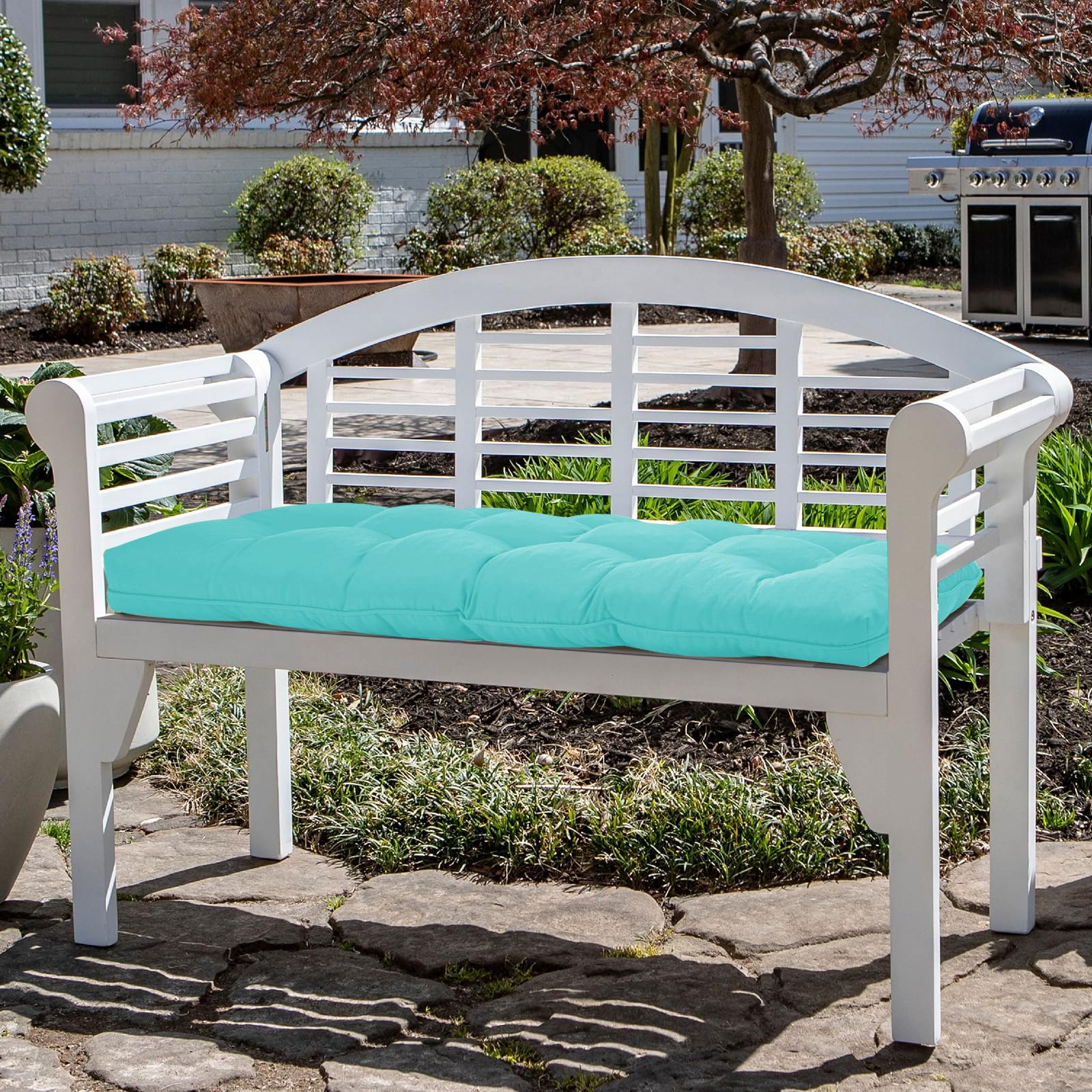 HOMELYSIAN unboxed cushion ready to fluff and place outdoors