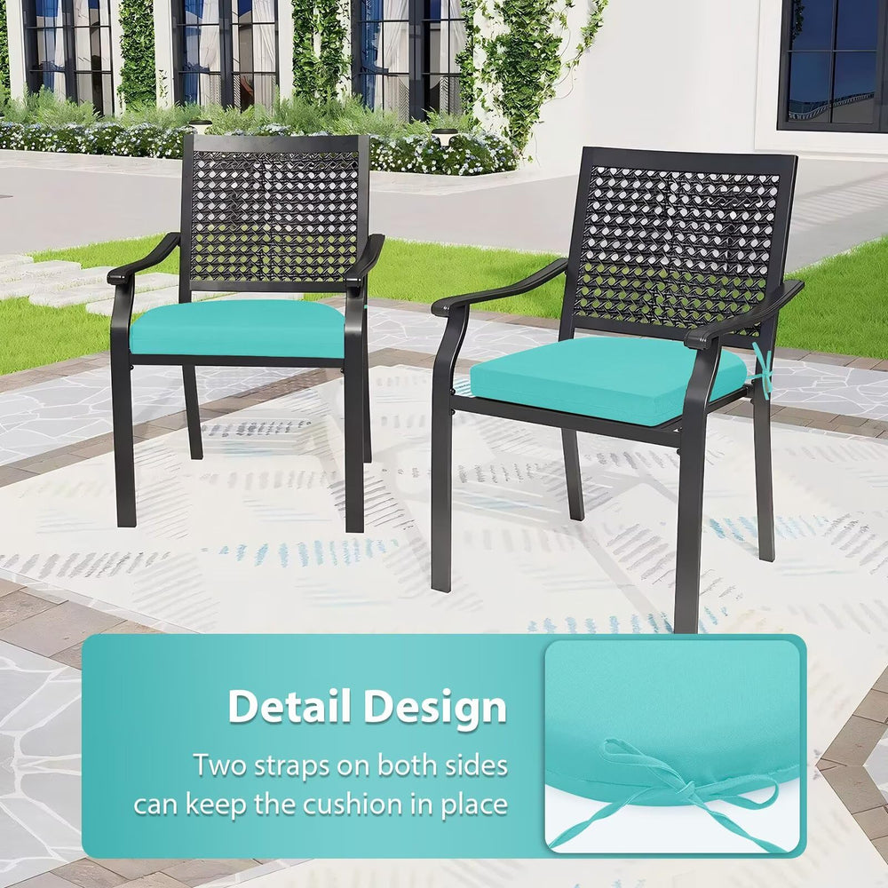 HOMELYSIAN four cushions placed on patio chairs showing coordinated look and instant comfort