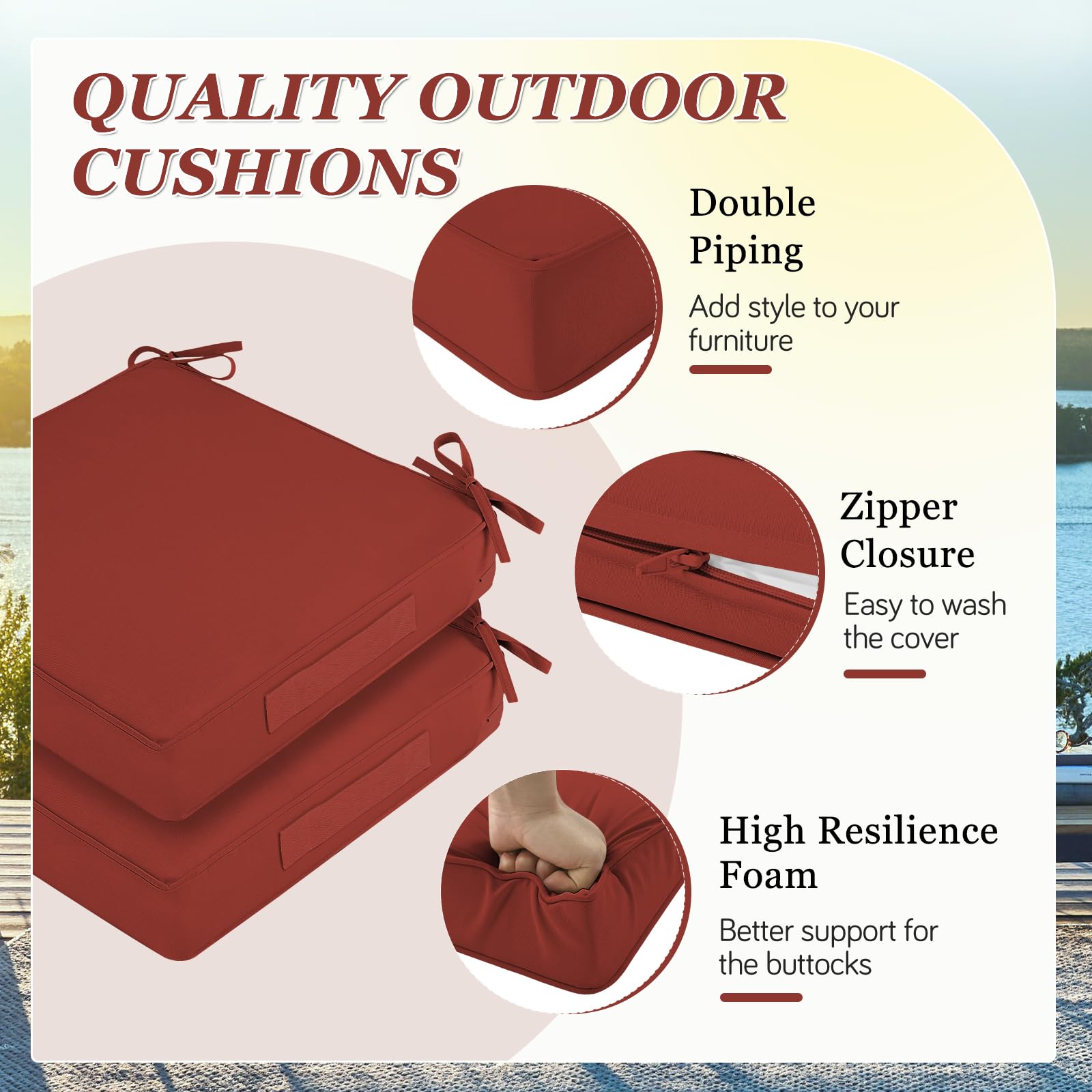 HOMELYSIAN cushion ties and carry handle for secure attachment and easy transport