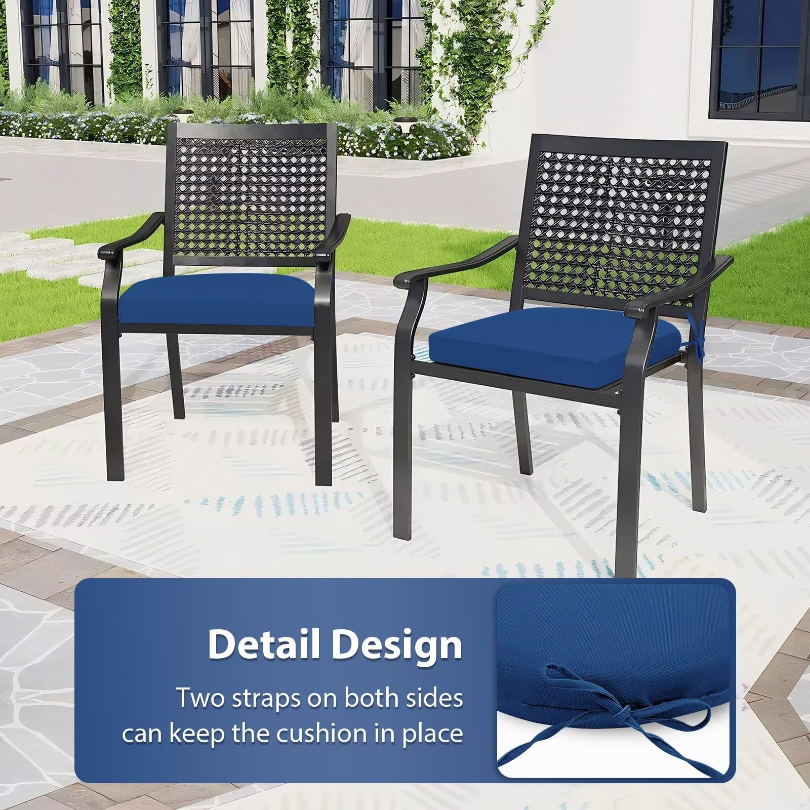HOMELYSIAN tie straps detail demonstrating secure non-slip attachment to outdoor chairs
