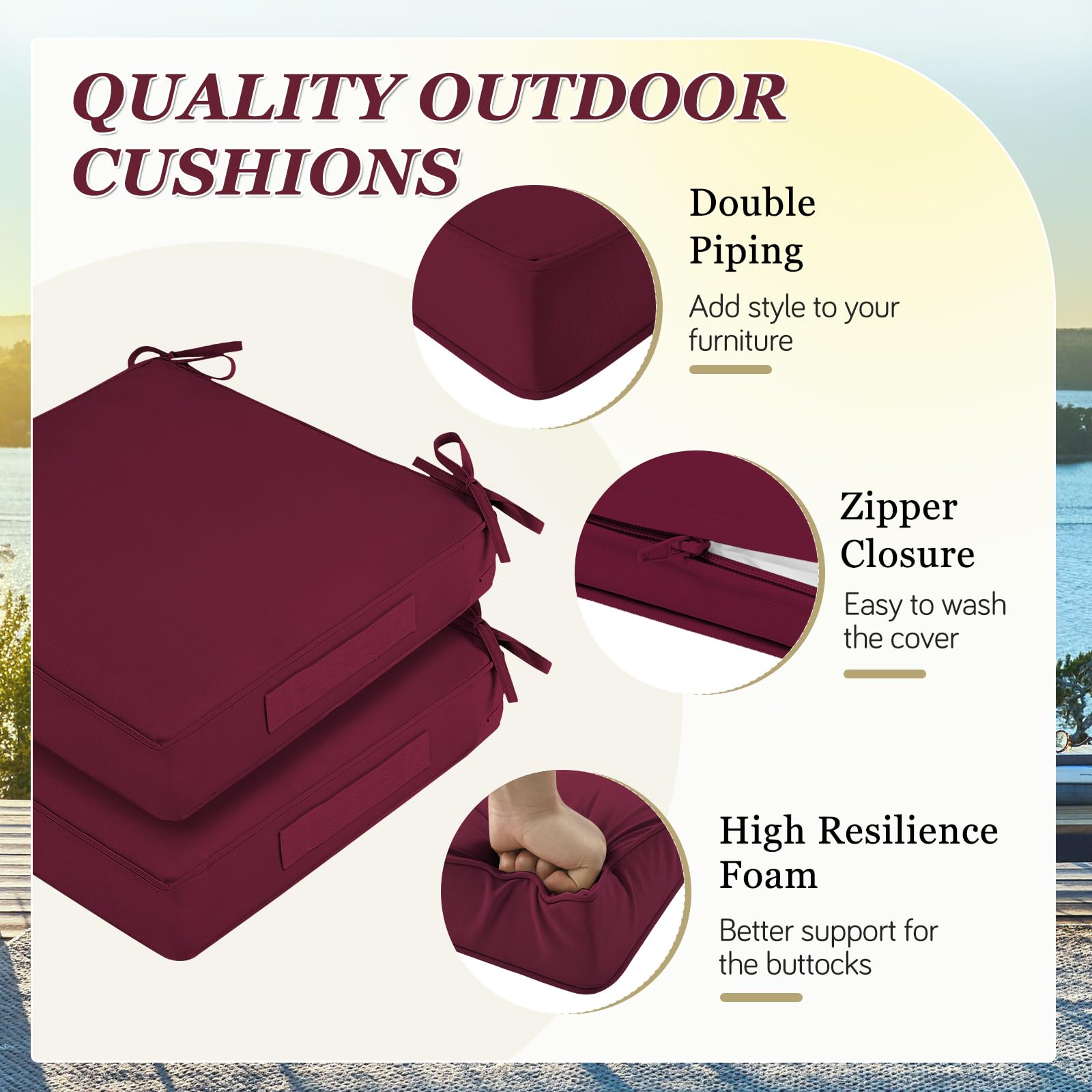 HOMELYSIAN straps and carry handle detail showing ease of use benefit: secures and transports cushion