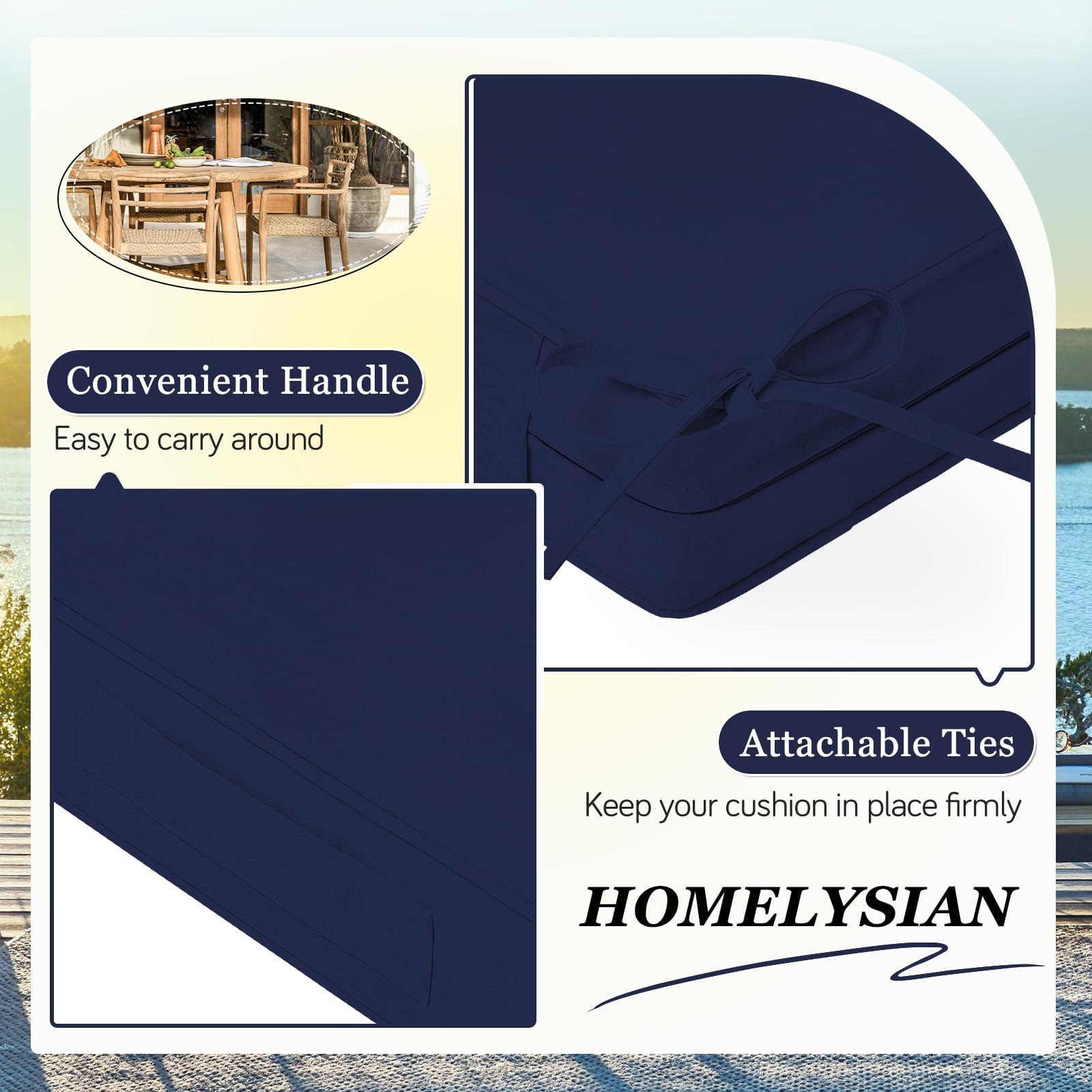 HOMELYSIAN ties and non-slip straps securing cushions to chair for stability