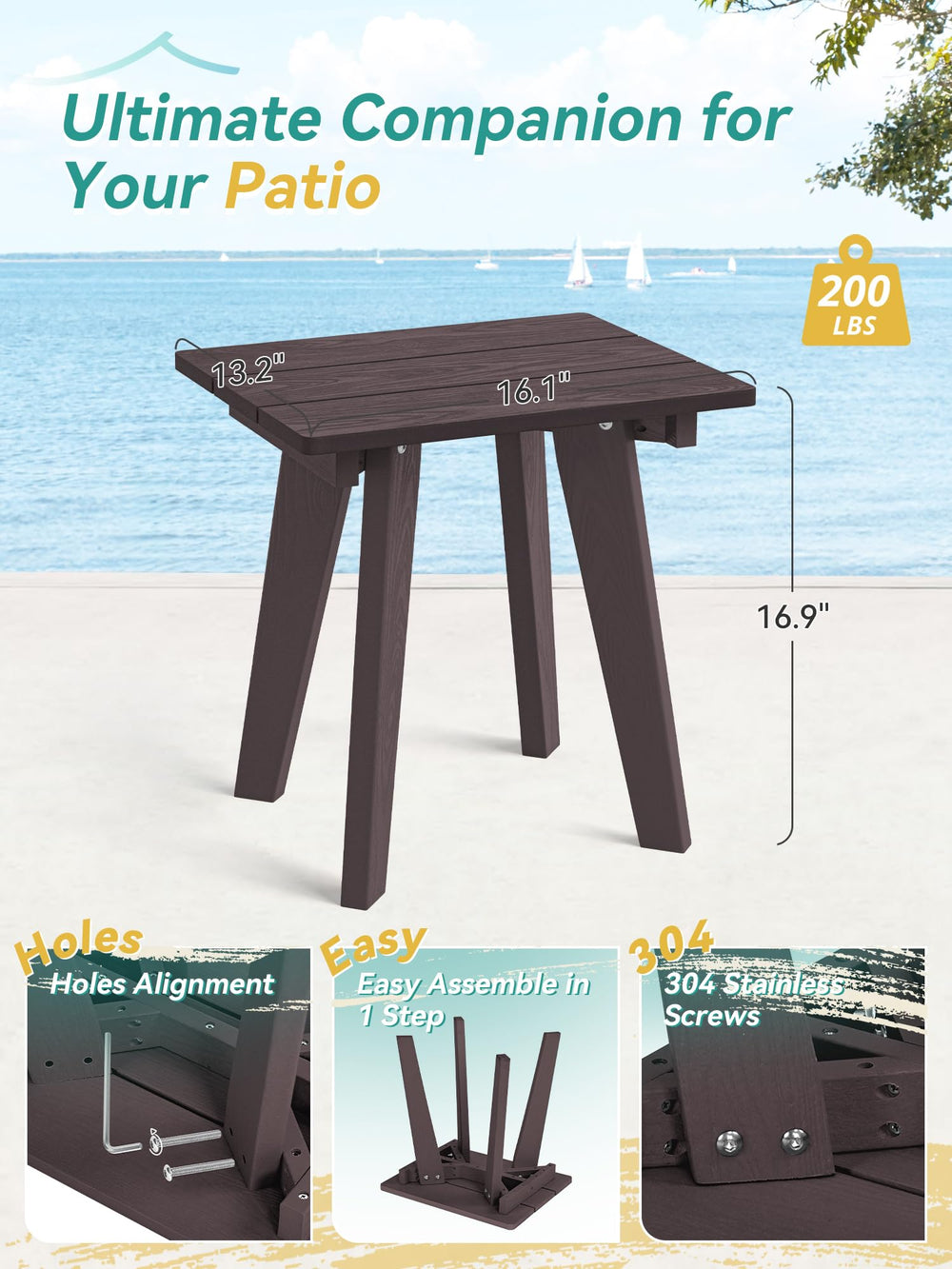 Homenjoy assembled side table angled view demonstrating compact footprint