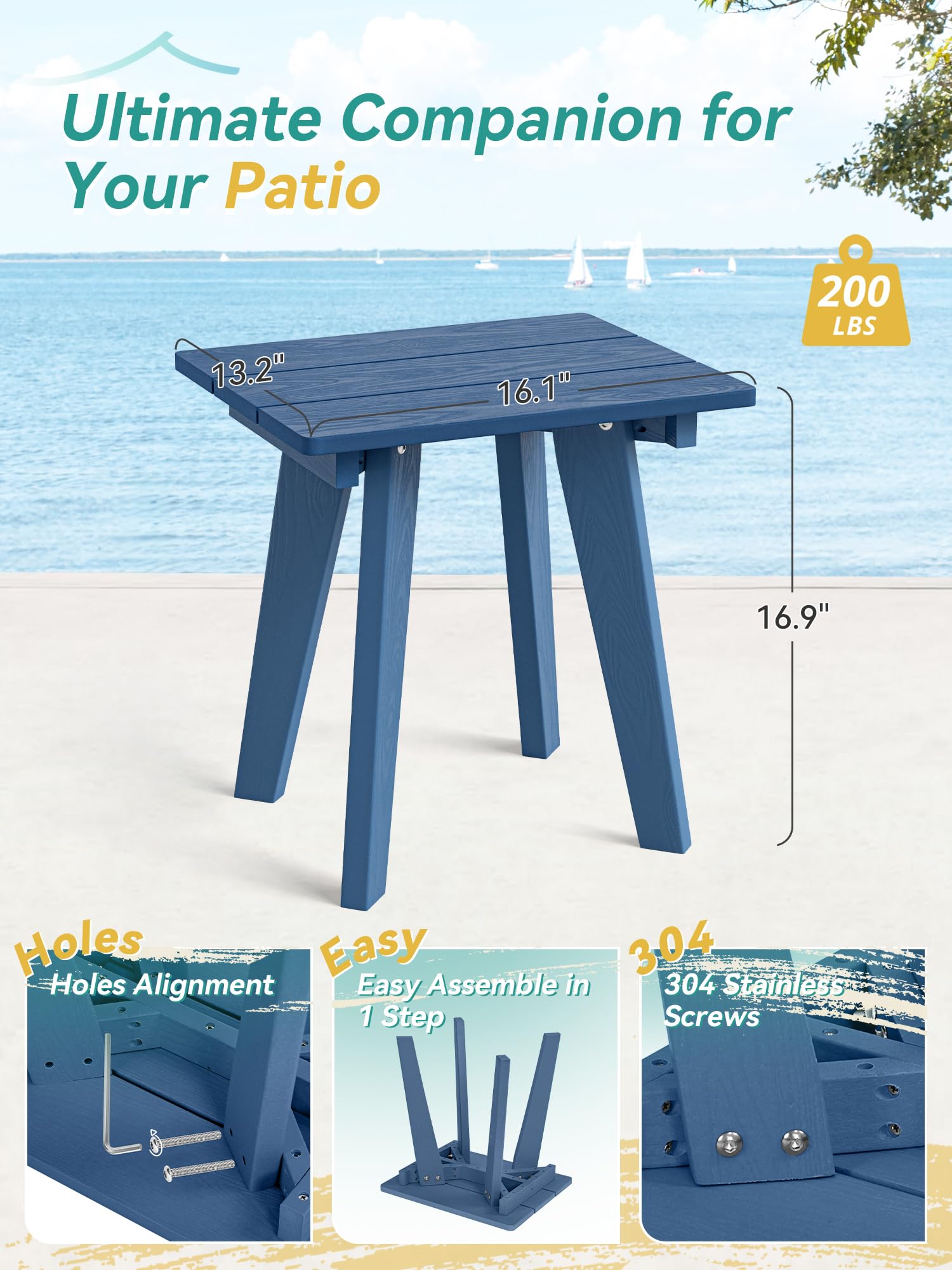 Homenjoy side table next to Adirondack chair showing size fit and convenience