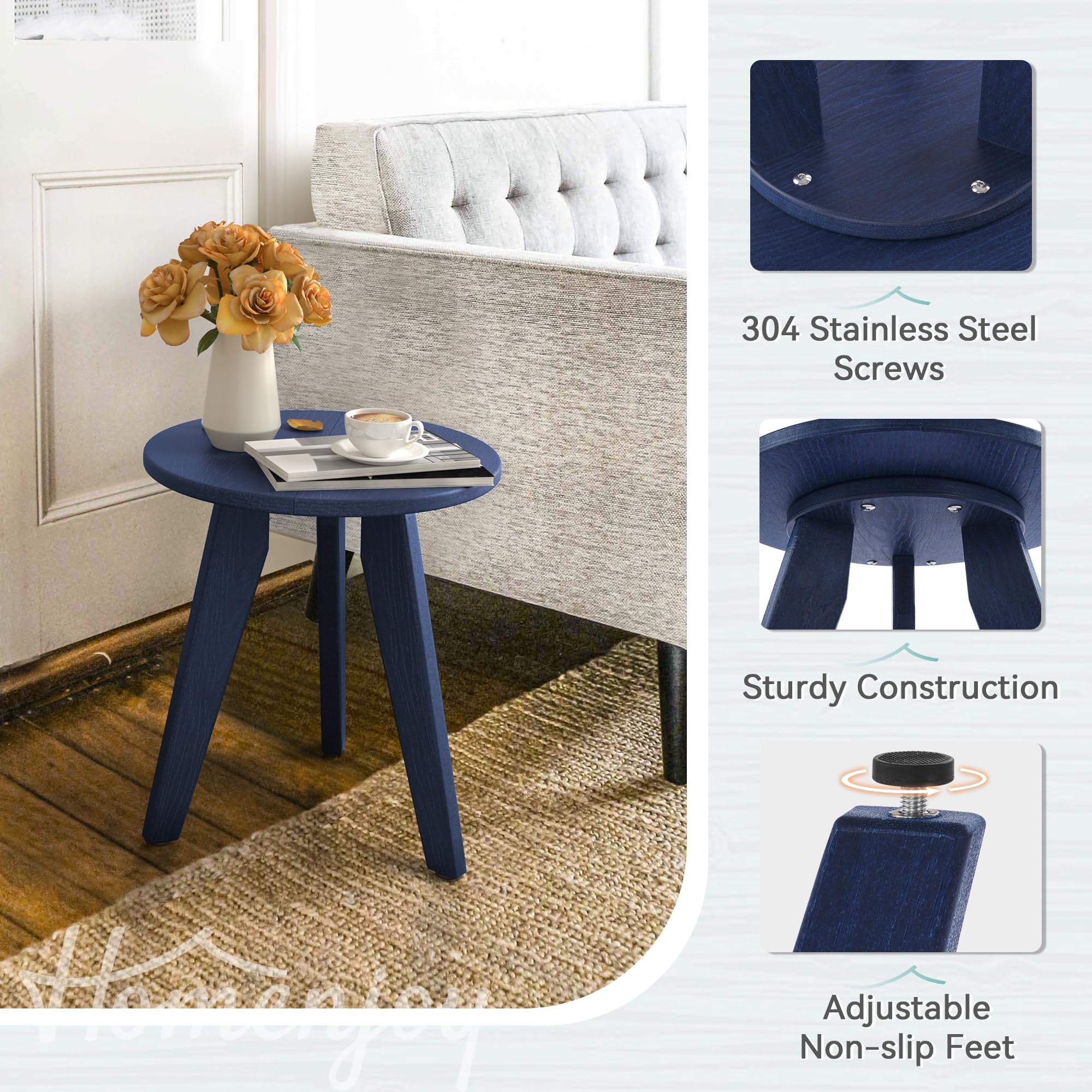 Homenjoy beside chair for scale showing small footprint and seating compatibility