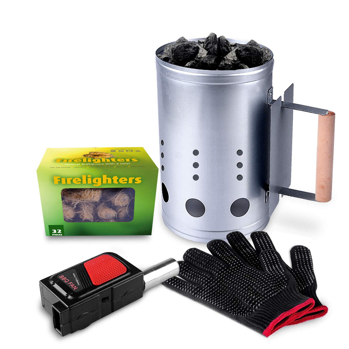 homenote chimney starter front view showing durable zinc-plated body and quicker ignition