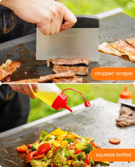 homenote chopper scraper on griddle for fast scraping and dicing