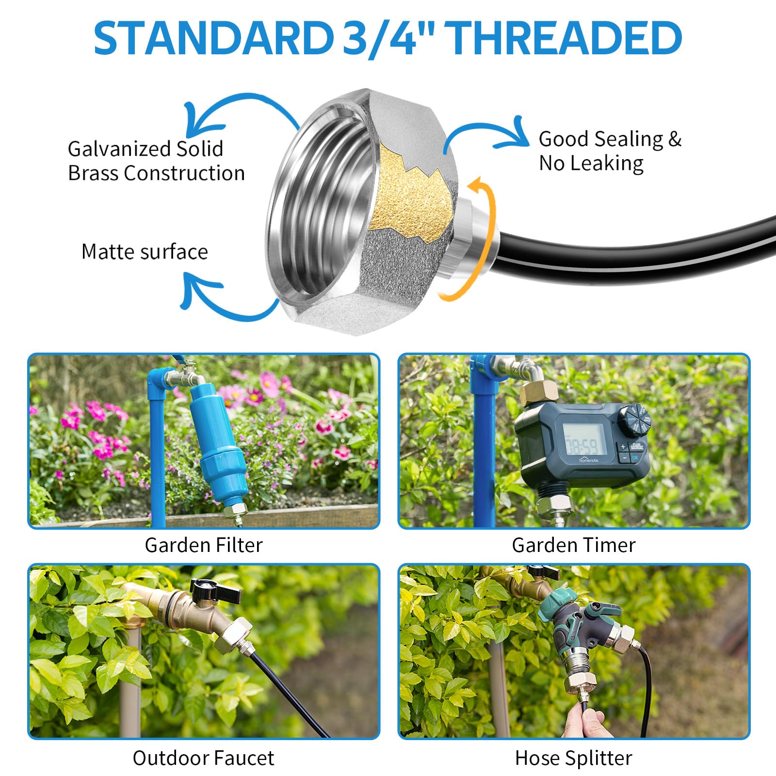 homenote galvanized brass adapter attached to hose demonstrating leak-proof connection