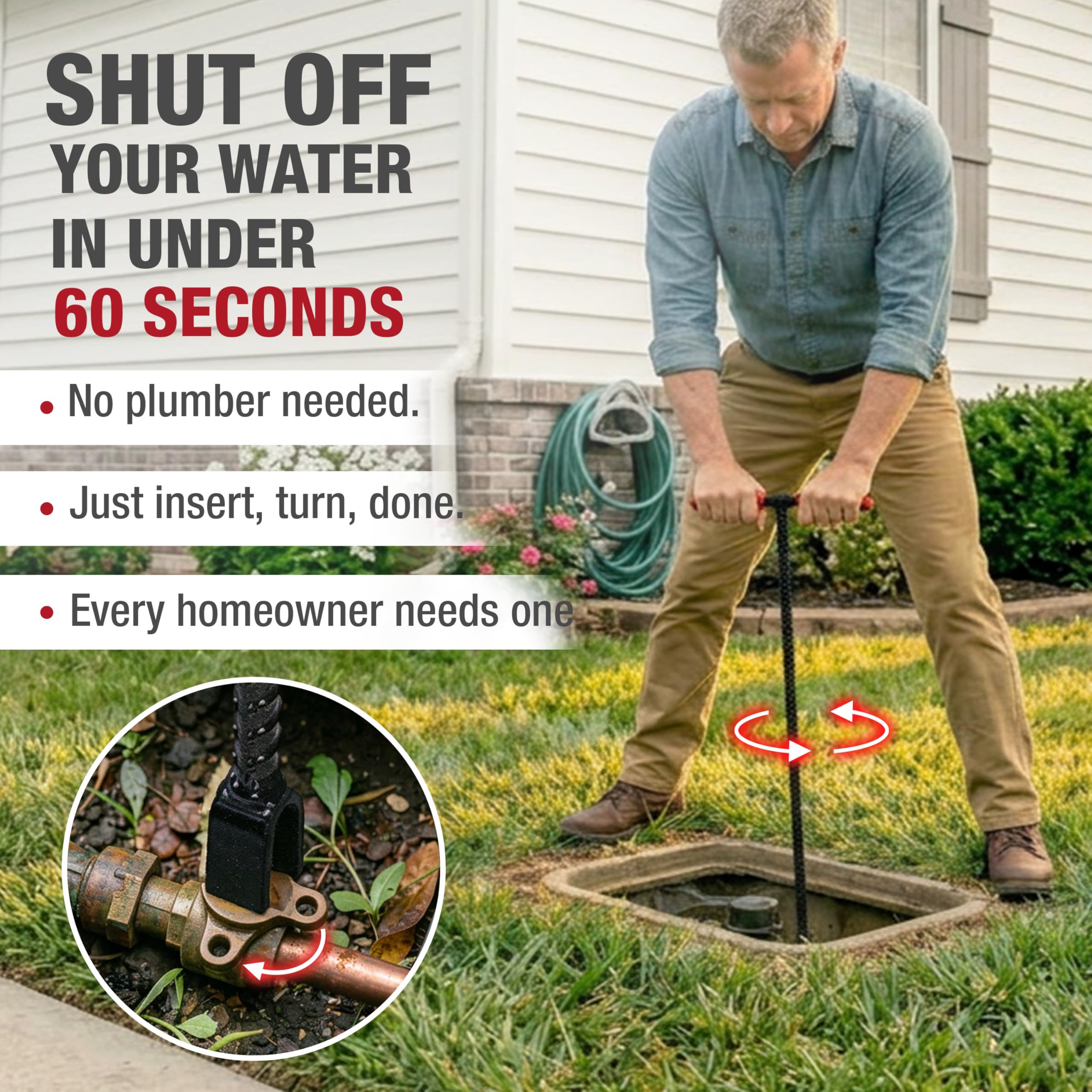 HOMESTEAD key in a meter box demonstrating deep-reach operation without digging
