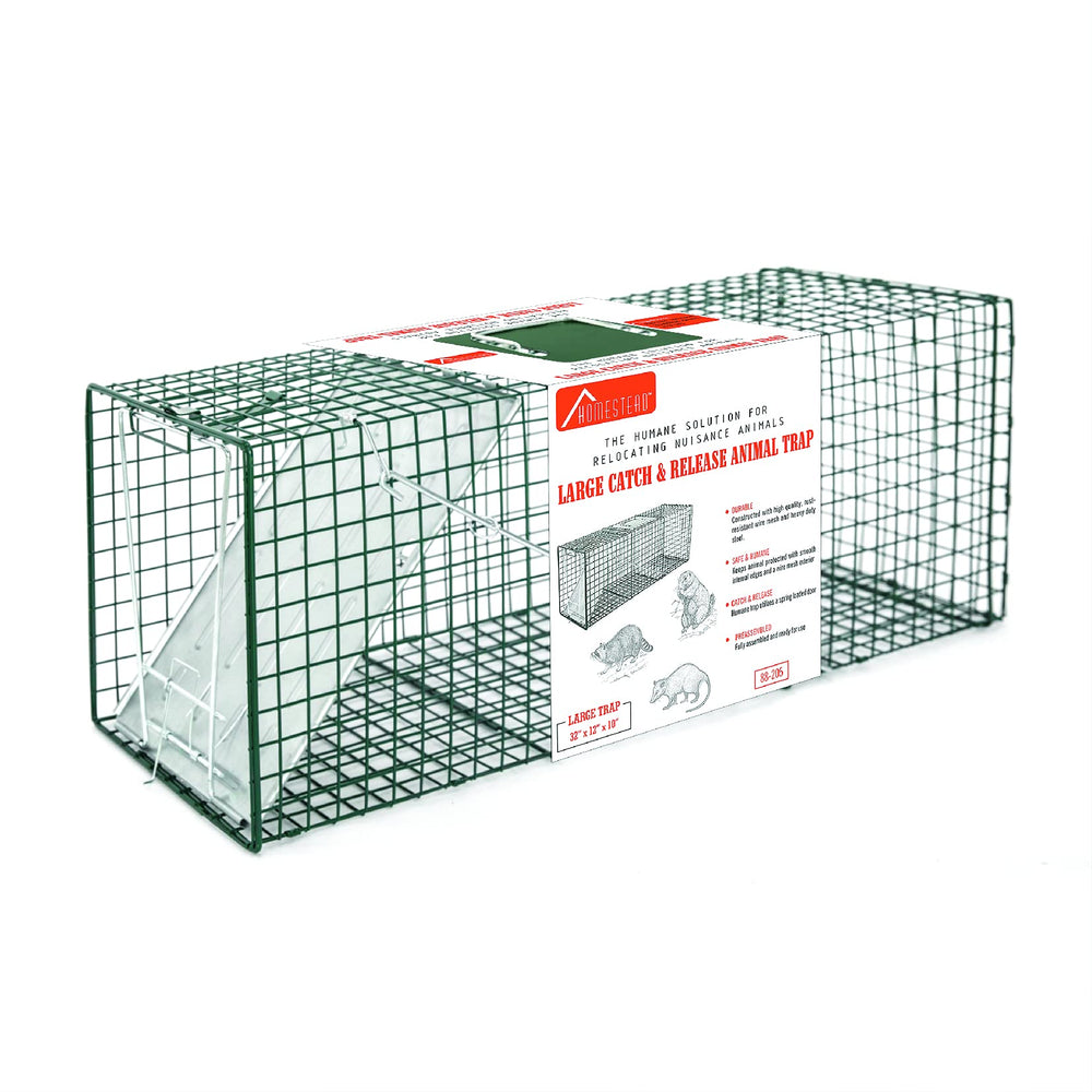 HOMESTEAD 32-inch front view showing full cage and reinforced door for secure captures