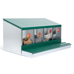 Homestead Essentials front view of four-compartment nesting box showing layout and build quality