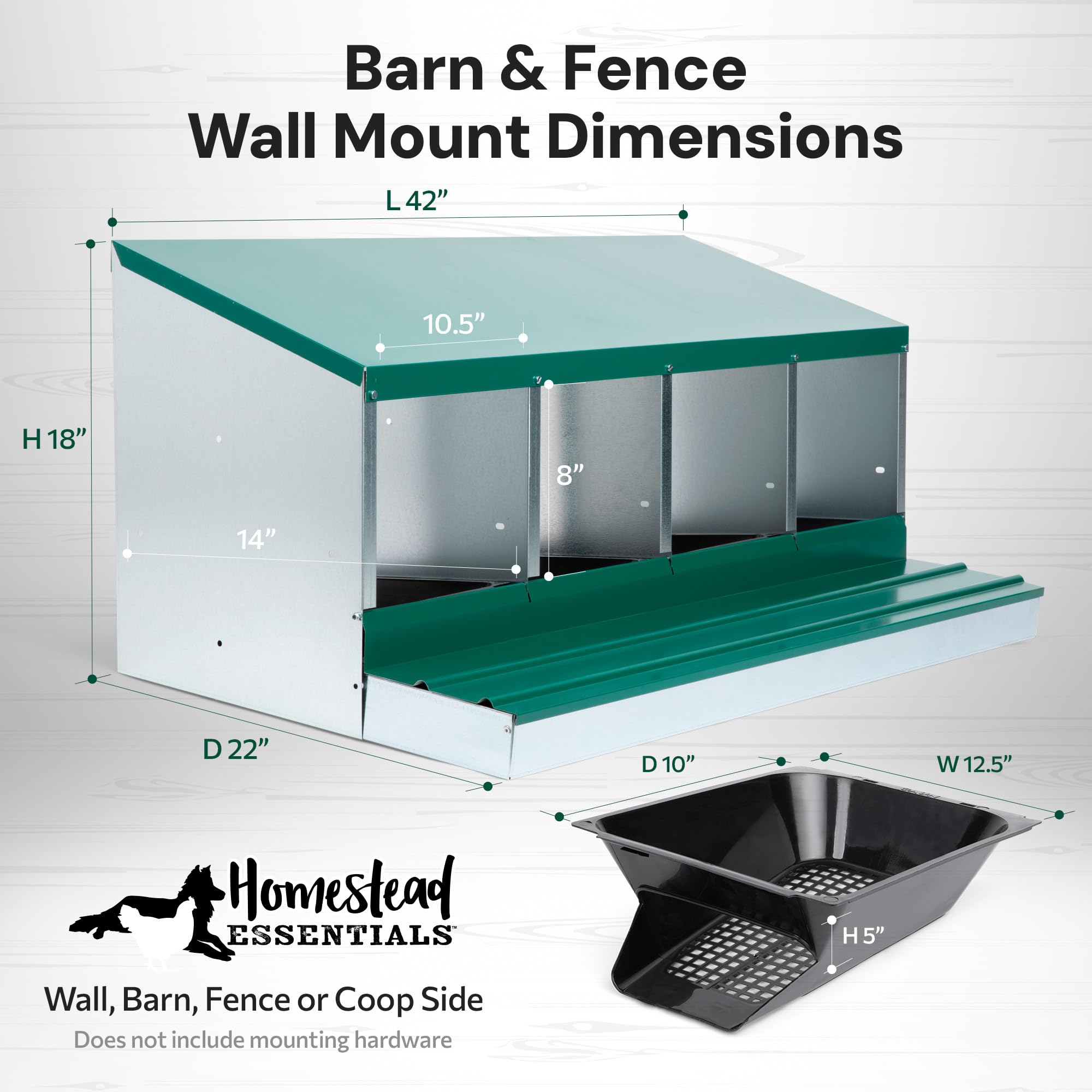 Homestead Essentials nesting box beside a hen to show real-world size and capacity