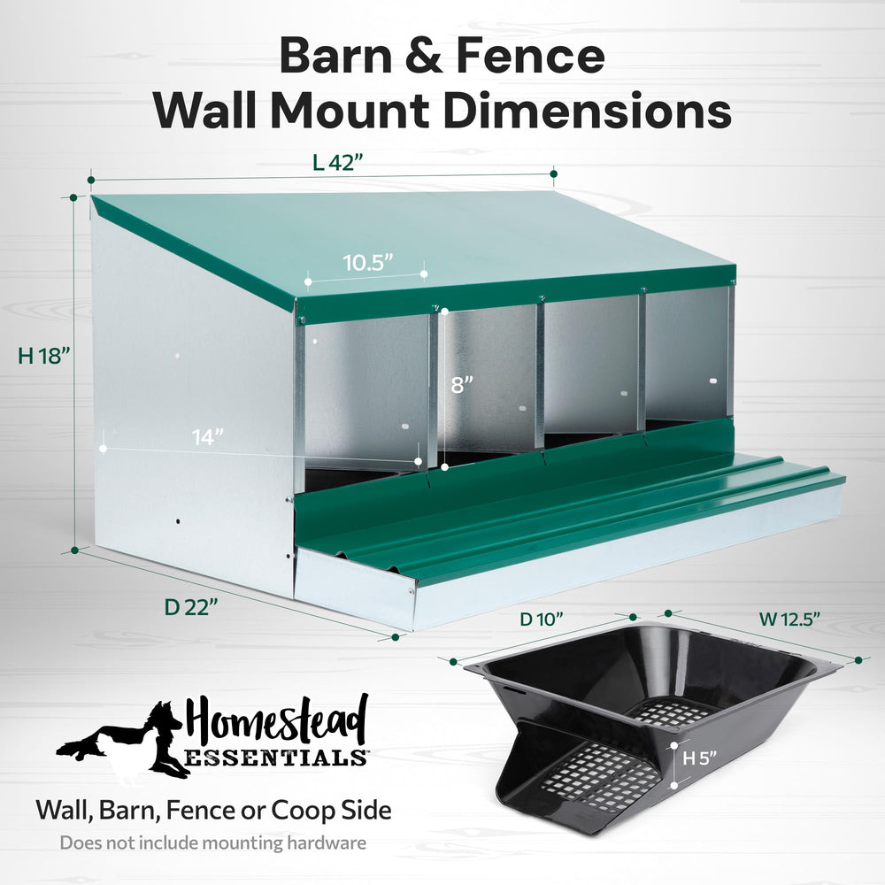 Homestead Essentials nesting box beside a hen to show real-world size and capacity
