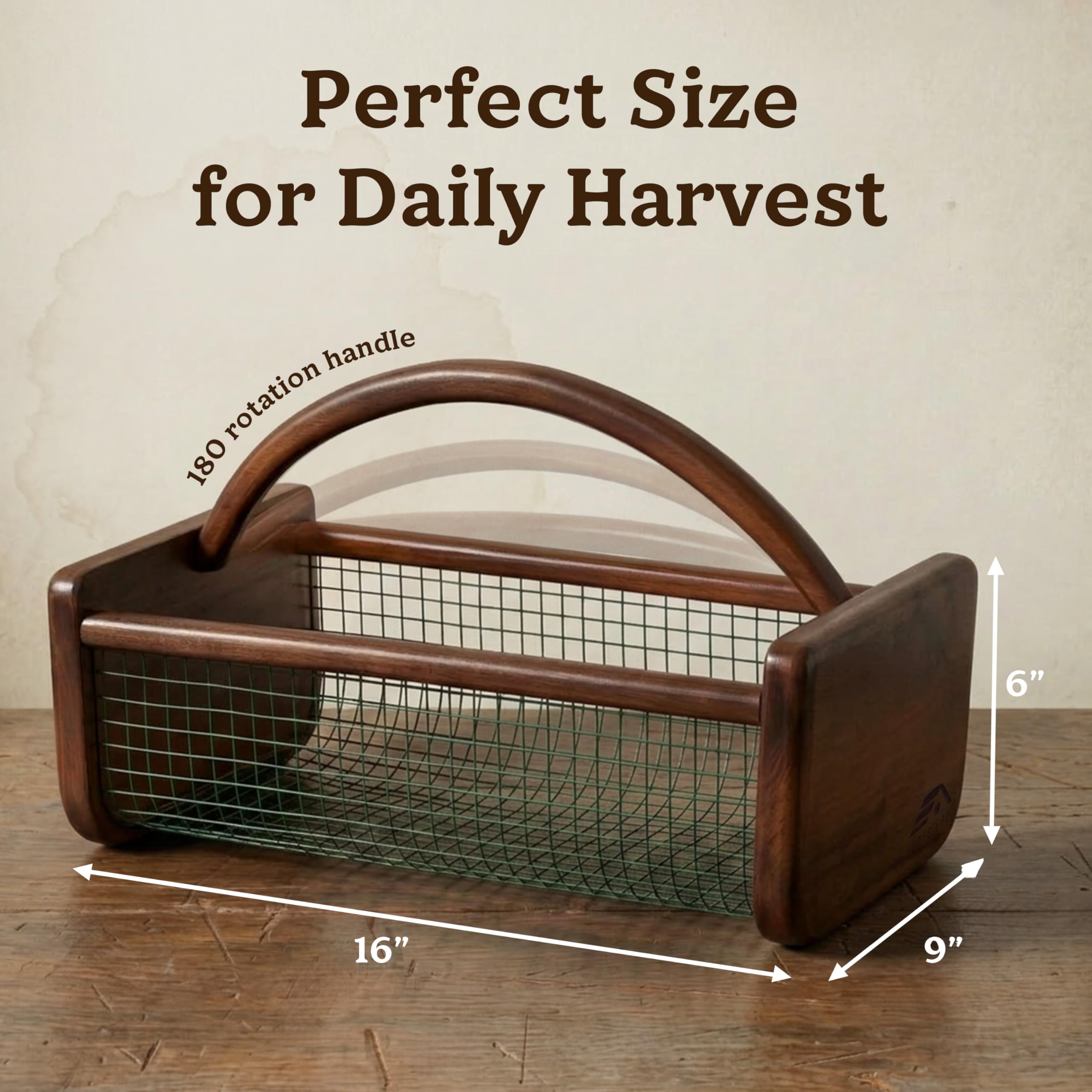 HOMESTEAD rotating wooden handle detail for comfortable grip and smooth pivot