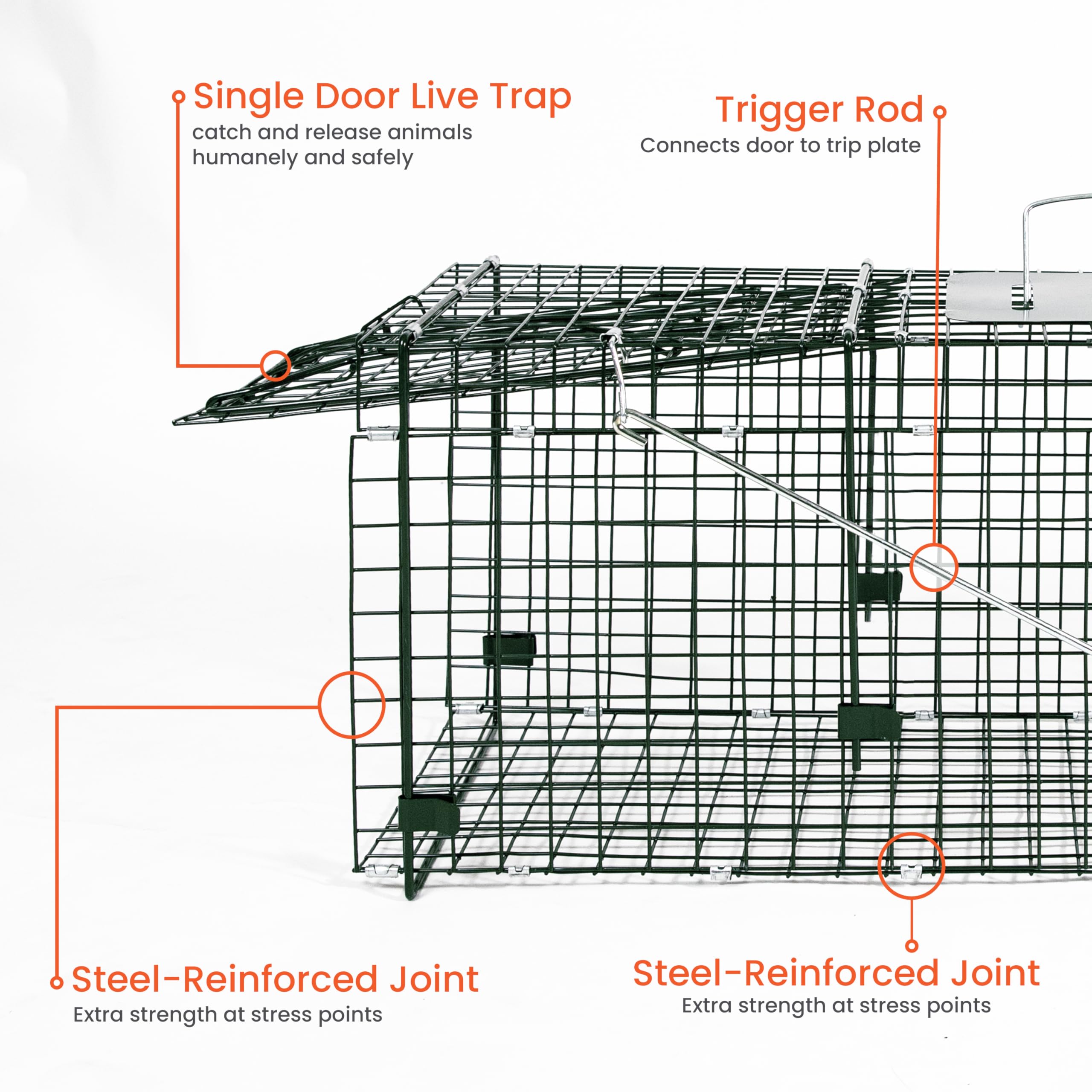 HOMESTEAD sensitive trip plate detail ensuring reliable capture with humane handling benefit