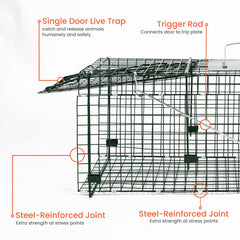 HOMESTEAD sensitive trip plate detail ensuring reliable capture with humane handling benefit
