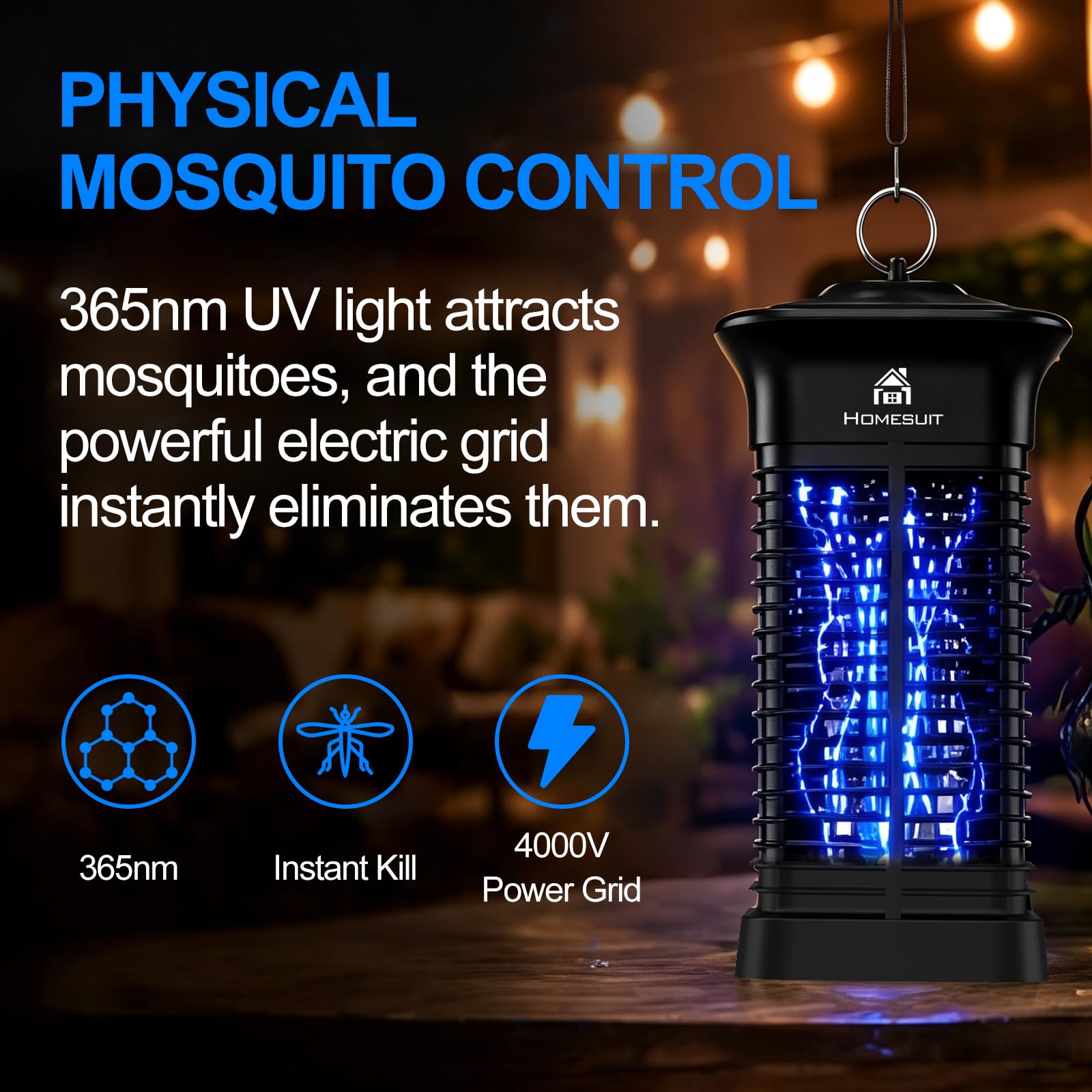 Homesuit close-up of bulb and 4000V grid highlighting quick insect elimination