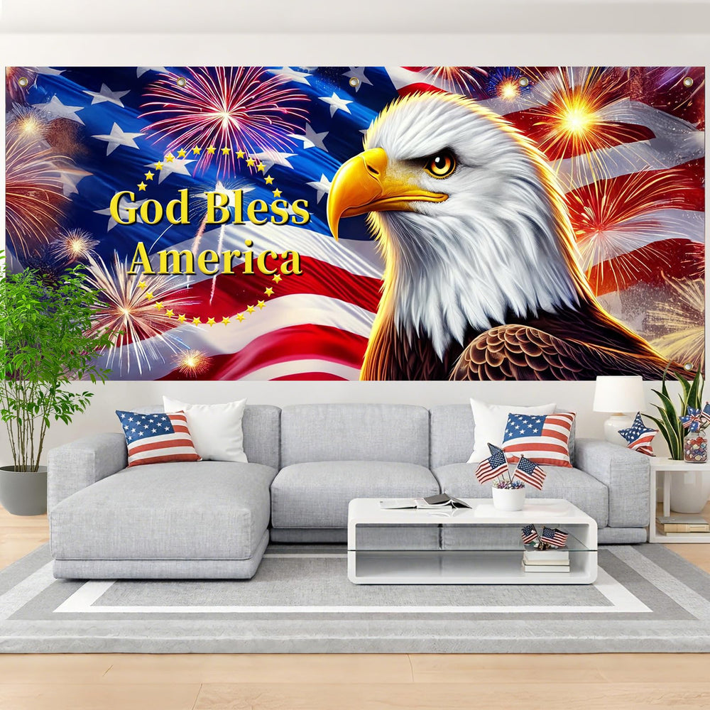 HOMETITUTE close-up of eagle and flag print highlighting vivid colors and detail benefit