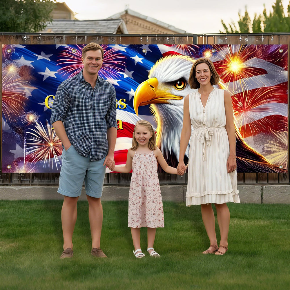 HOMETITUTE banner used as party backdrop creating patriotic event atmosphere benefit