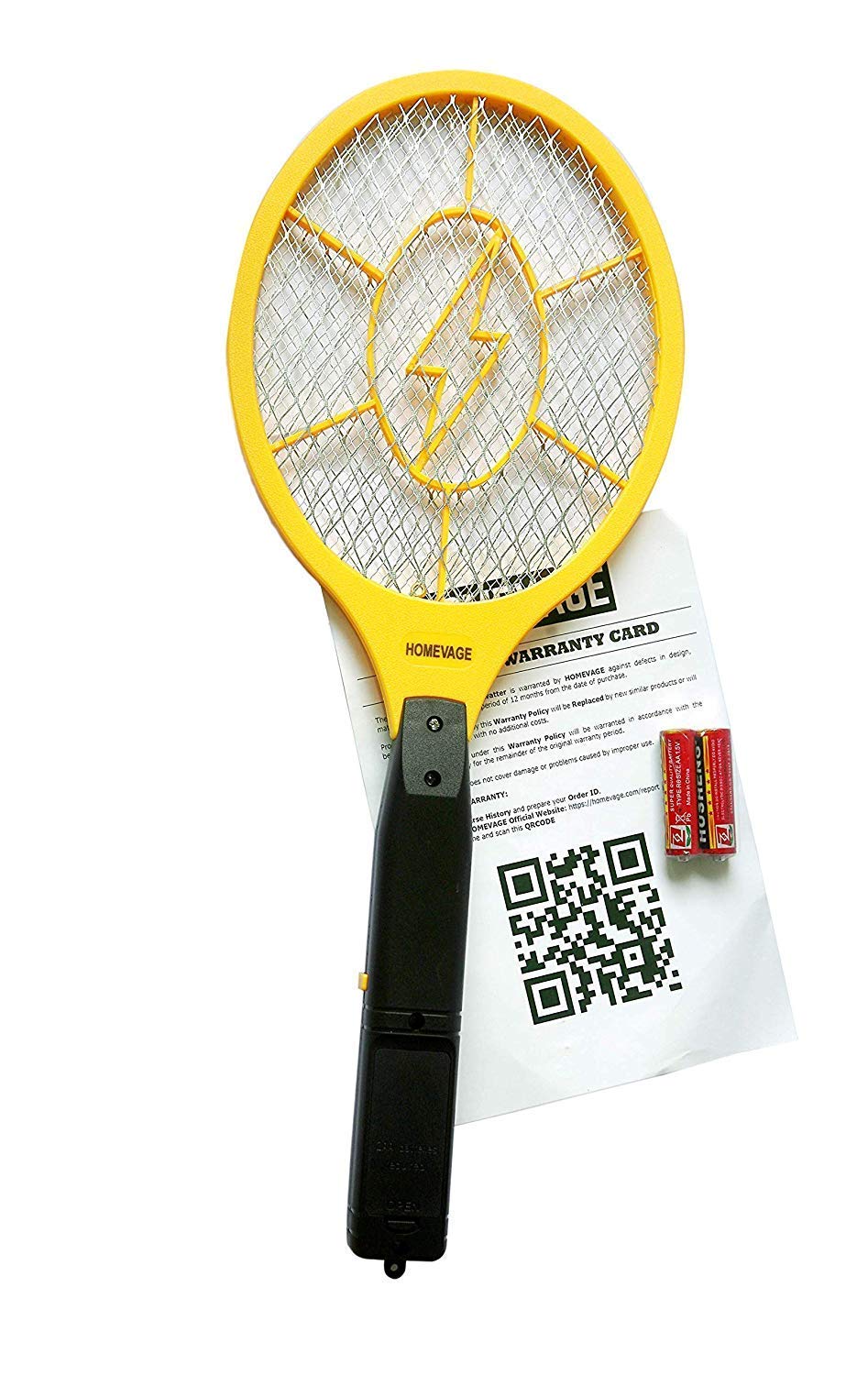 HOMEVAGE front view of electric fly swatter showing full racket