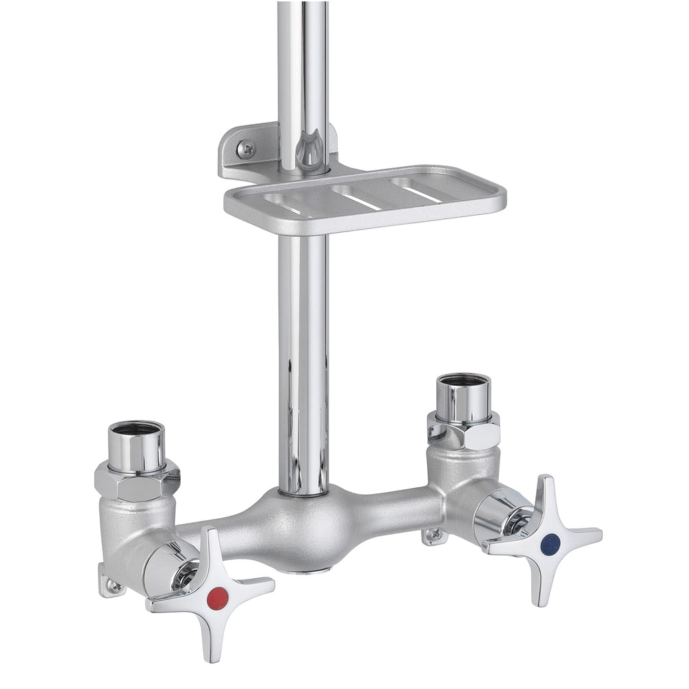 Homewerks plumbing connection close-up showing simple wall-mount installation